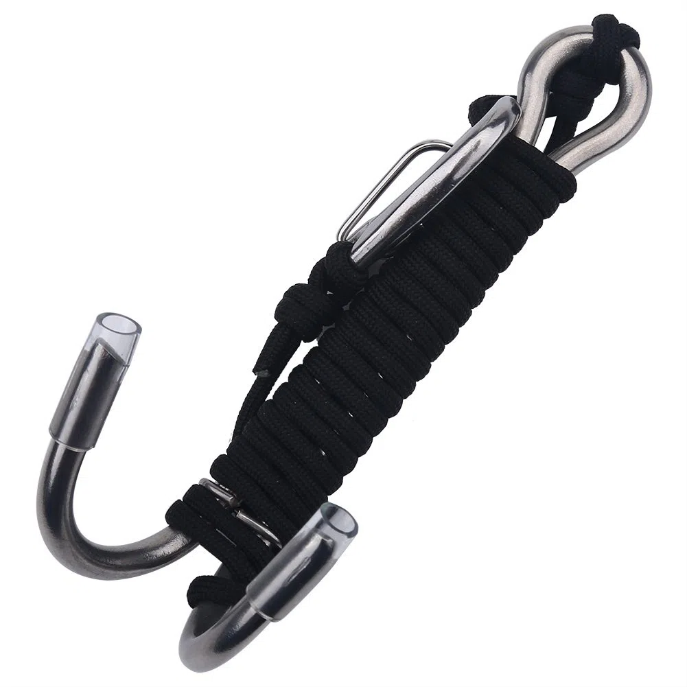 Tbest Gancio Doppio Barriera Subacquea con Cavo Retrattile Bobina di Fissaggio Reef Hook per Subacqueo