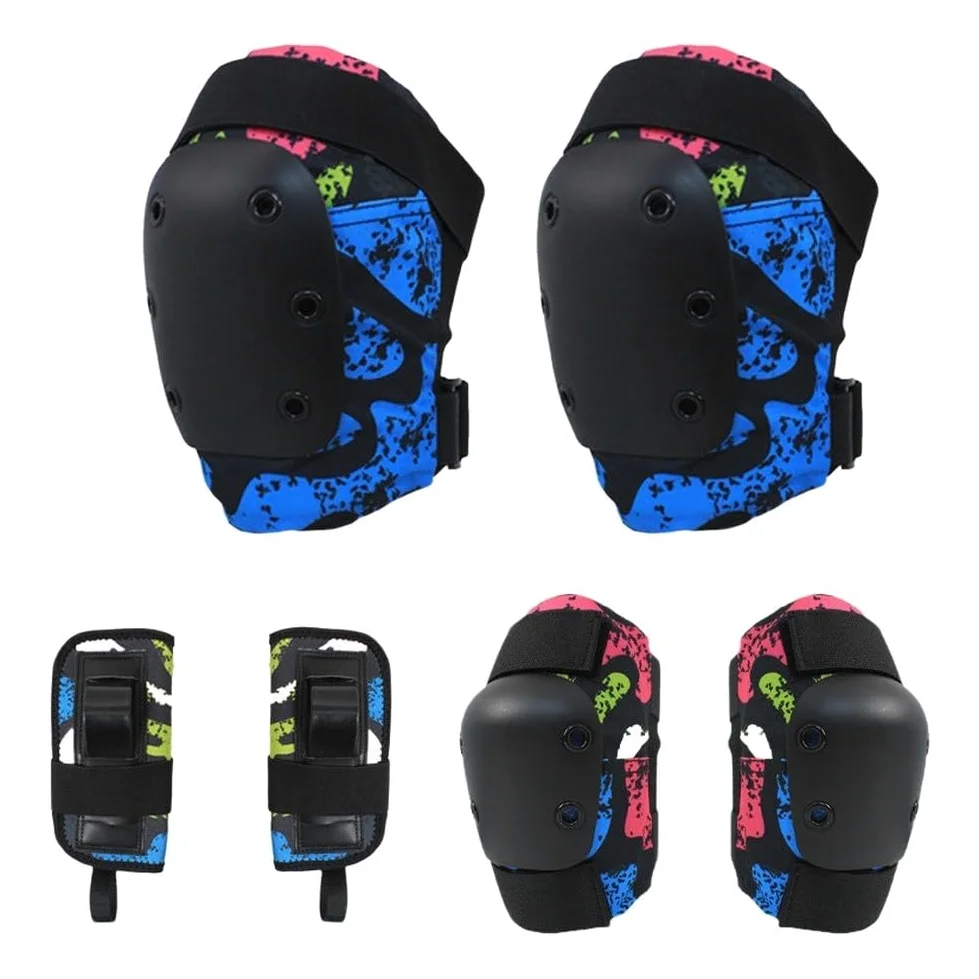 Kit di protezione per sport invernali, 6 pezzi, ginocchiere, gomiti, polsi, imbottiture resistenti, anti impatto, per sciare e pattinare, rosa, S