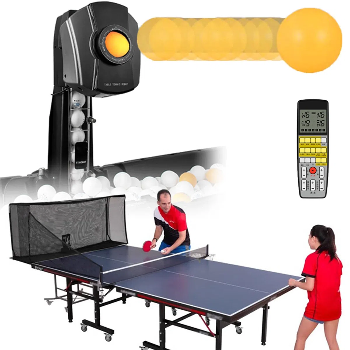 Robot da Ping Pong con Rete, Macchina Robot da Ping Pong con 38 Diverse Palline rotanti, Macchina Automatica per Palline per Allenamento, Robot da Ping Pong per Allenamento Professionale