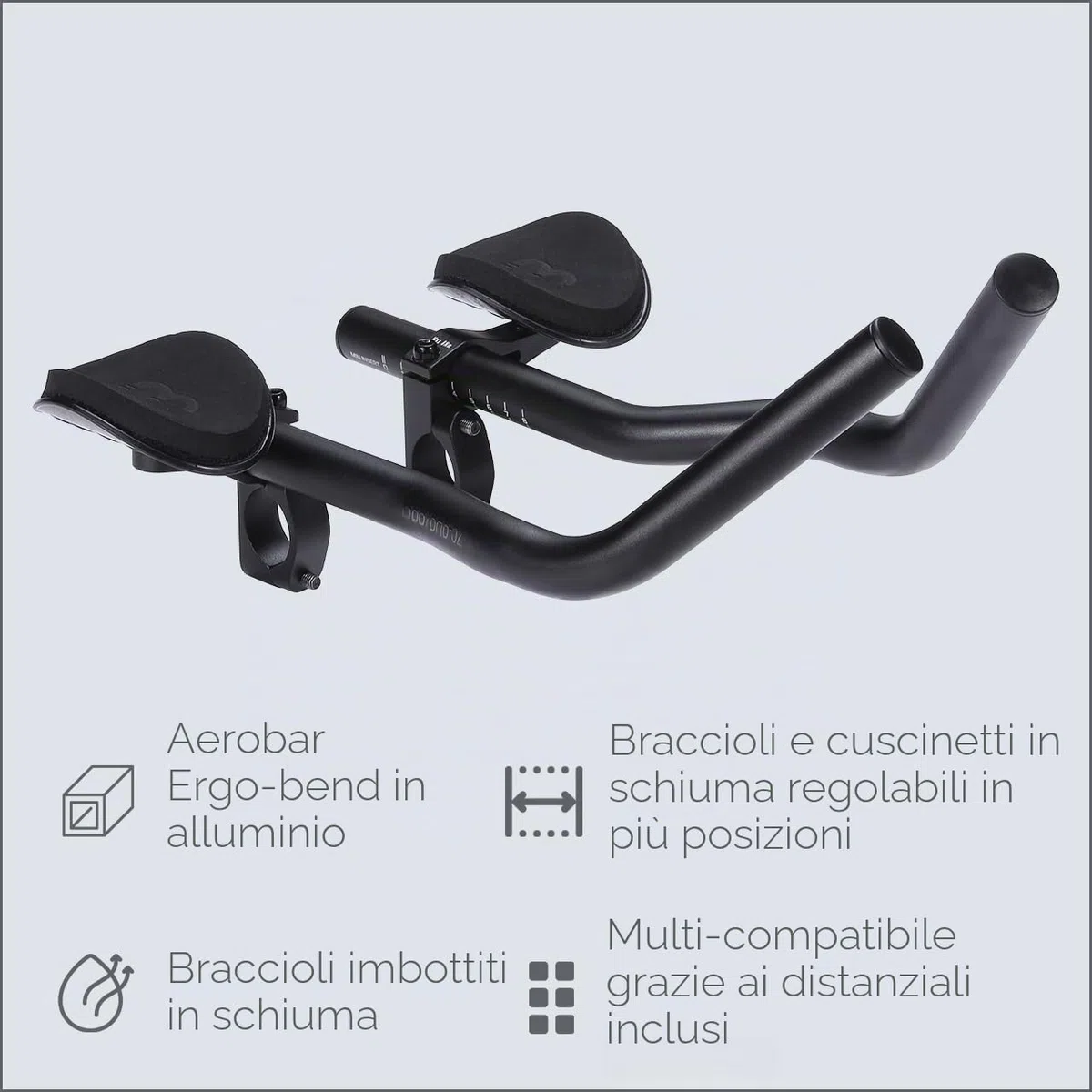 BBB Cycling AeroBase BHB-52 - Prolunghe Manubrio Triathlon in Alluminio con Curva Ergo per Bici da Corsa - Poggiagomiti EVA Regolabili - Compatibili con Manubri 25.4/31.8 mm