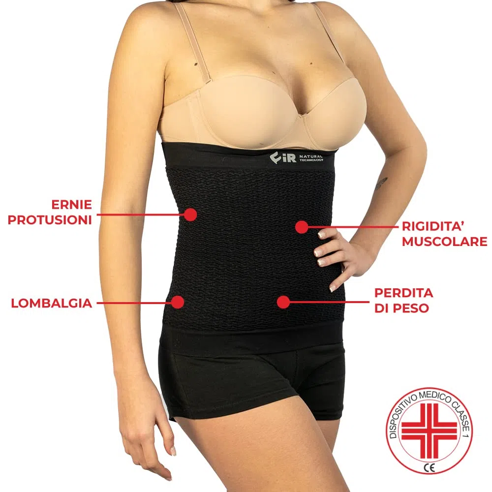 Fir Fascia Addominale Lombare Tecnologia Unisex - Tessuto micromassaggiante - Migliora Circolazione e Tono Muscolare - Elasticizzata ed Aderente - Traspirante Antibatterica