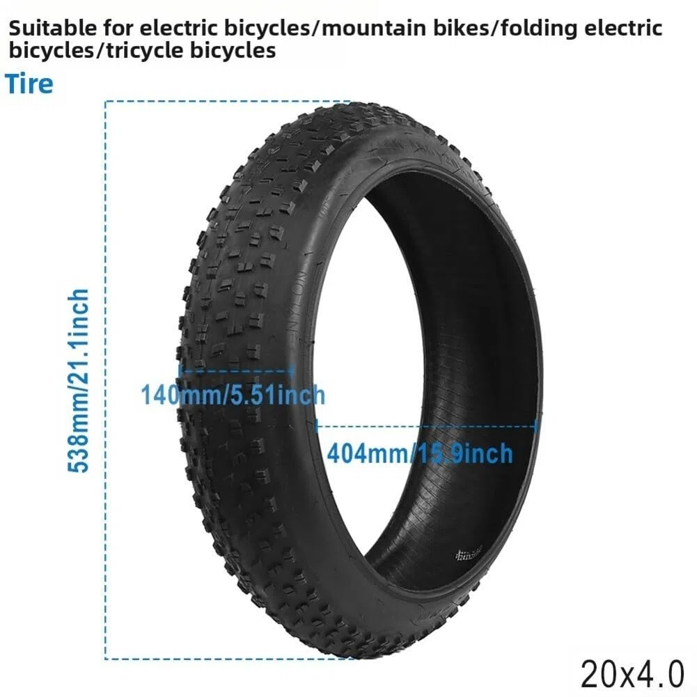Pneumatico Fat Tire 20x4.0, Gomma antiforatura, battistrada Antiscivolo per Neve e Spiaggia, Compatibile con Mountain Bike elettriche Pieghevoli.