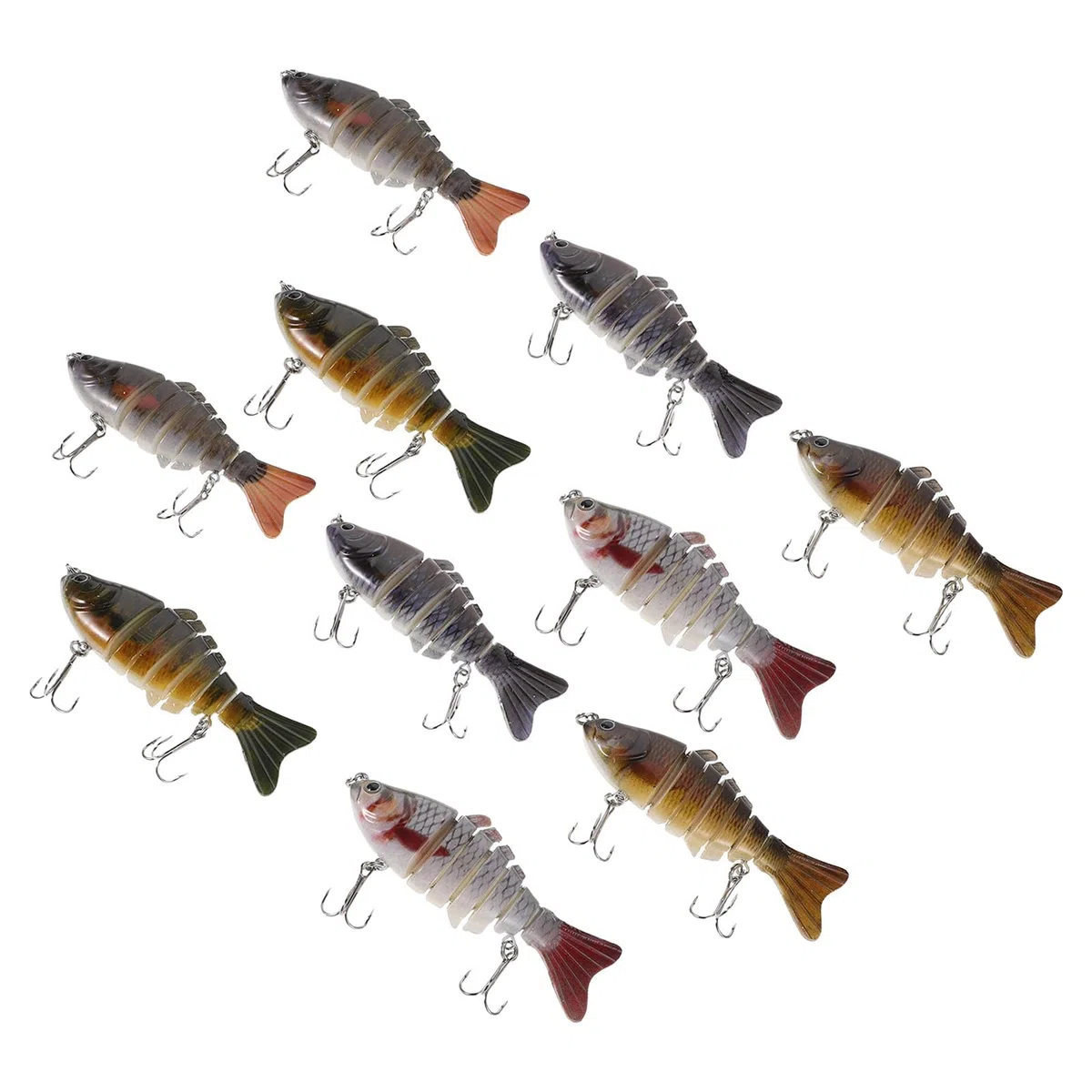 INOOMP Kit 10 Esche da Pesca Multi-snodate 10 Cm in Plastica per Acqua Dolci e Salate, Esche Artificiali Realistiche Swimbait Movimento Naturale per Pesca a Spinning e Predatori Marini