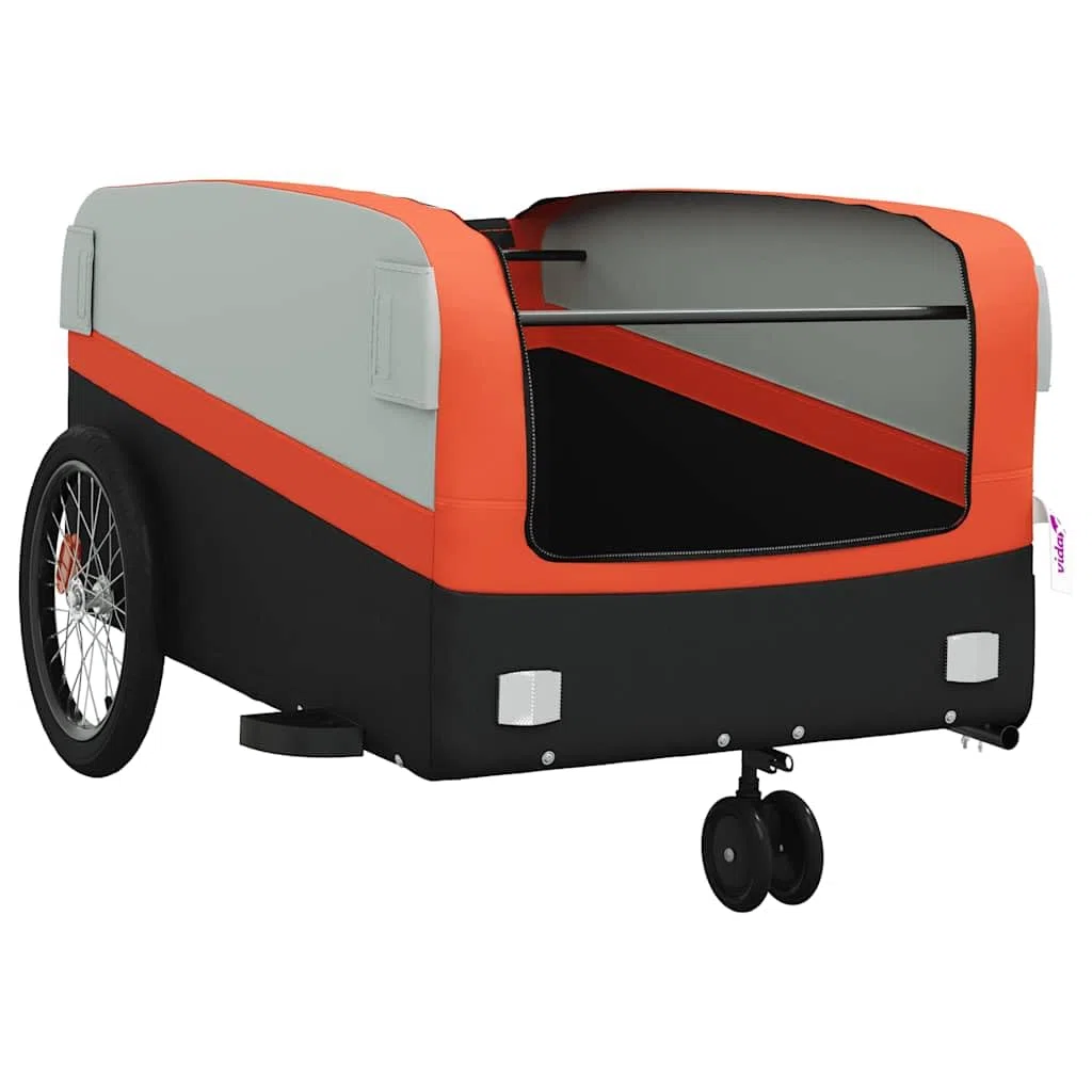 Rimorchio Bicicletta Nero e Verde in Ferro con Tessuto Oxford Portata, X 52.5x42, Timone e Bandiera di Sicurezza per Bagagli Shopping Outdoor