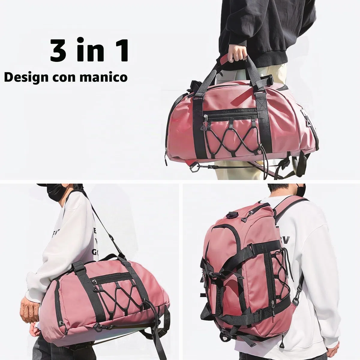 Borsone Palestra Impermeabili da 30L per Donna, con Porta Scarpe e Tasca Umida, Borse Sportive Leggere, Borsa da Viaggio Multitasca per Weekender, Adatto per Nuoto Yoga Basket, Rosa