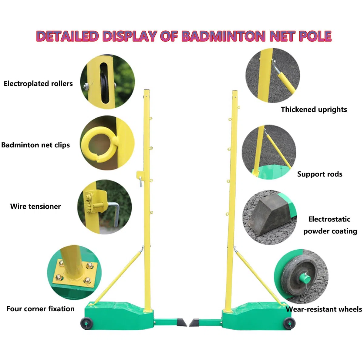 Palo Da Badminton Per Giardino Supporto Rete Portatile | Base Zavorrata/Rete, Pali Telaio Rete Badminton1,55 M, Uso Interno Esterno Parco Stadio Campo Sportivo