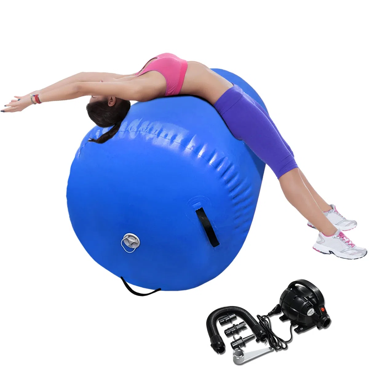 Rullo gonfiabile, per ginnastica, allenamento, cilindro, per yoga, con pompa (blu, 100 x 60 cm)