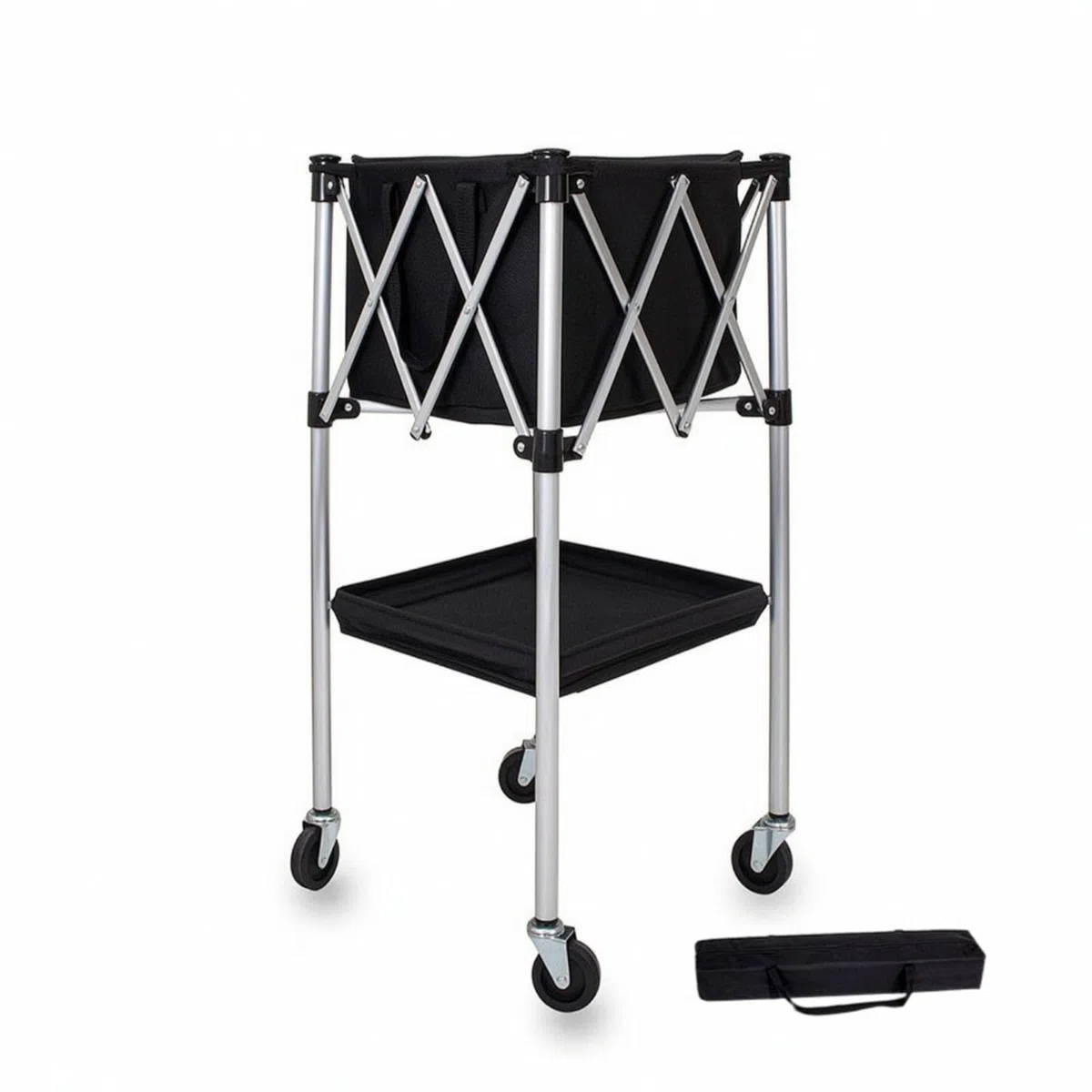 Carrello Porta Palloni Pieghevole Contenitore Cesto Attrezzatura in Lega di Alluminio Struttura, Carrello Da Tennis Modello C Piccolo + Borsa Portaoggetti [Telaio In Lega Di Alluminio]