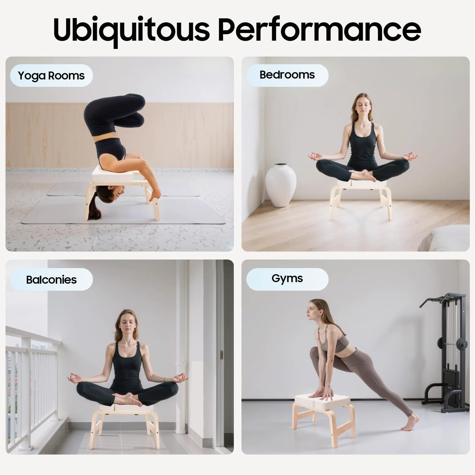 Sgabello da yoga, 200 kg, pieghevole, con blocco a T, per principianti, yoga, 64 x 36 cm, bianco