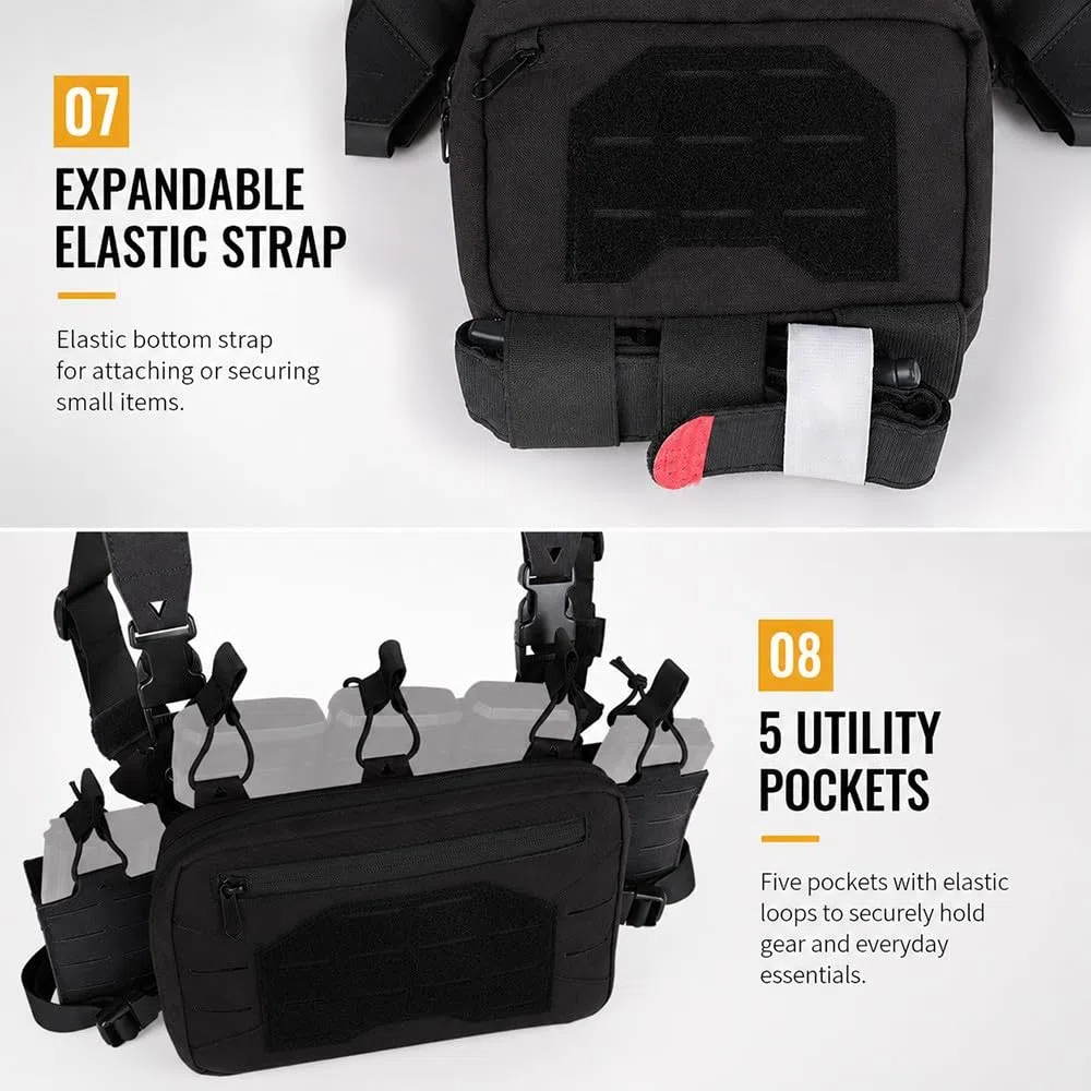 Borsa Pettorale Uomo Donna, Chest Pack Regolabile con Tasche Multiple per Caccia Tattico Tiro Sportivo Airgun Escursionismo Ciclismo E attività Outdoor