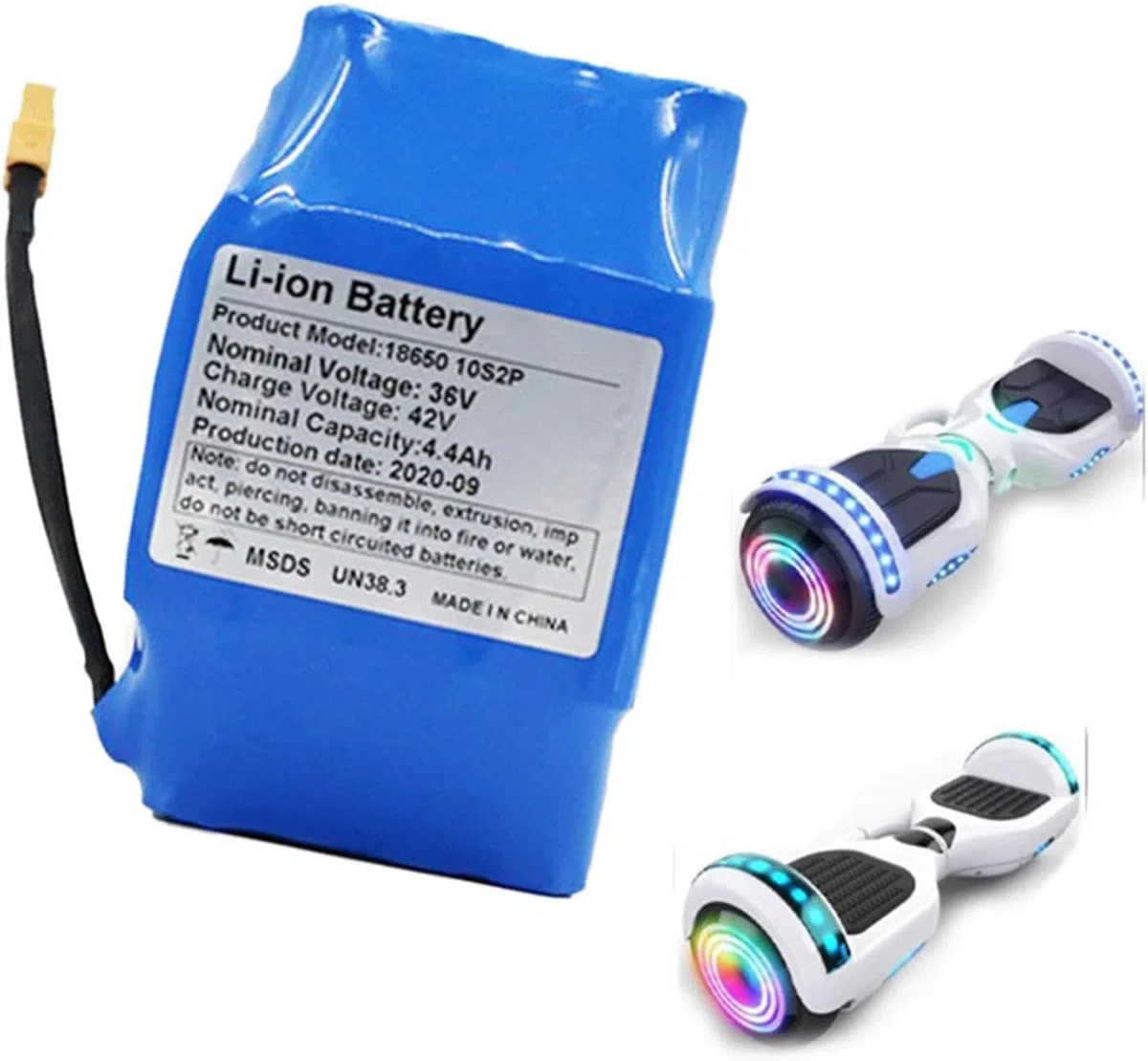 Batteria Di Ricambio Per Hoverboard Al Litio Da 36V 4.4ah, Batteria Di Lunga Durata Ad Alta Capacità Per Bici Elettrica Da 36 V 10S2P Con Spina XT60
