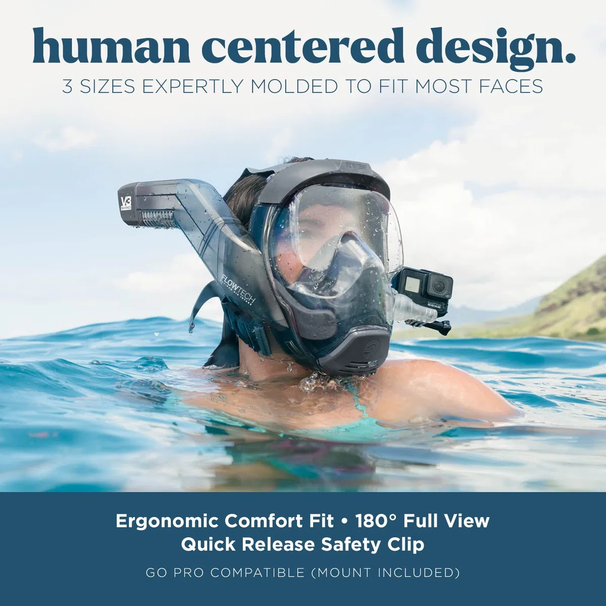 Seaview 180 V3 Maschera integrale da snorkeling per adulti - La V3 è l'attrezzatura perfetta per lo snorkeling per adulti - Maschera da snorkeling con visione panoramica a 180 gradi e respirazione