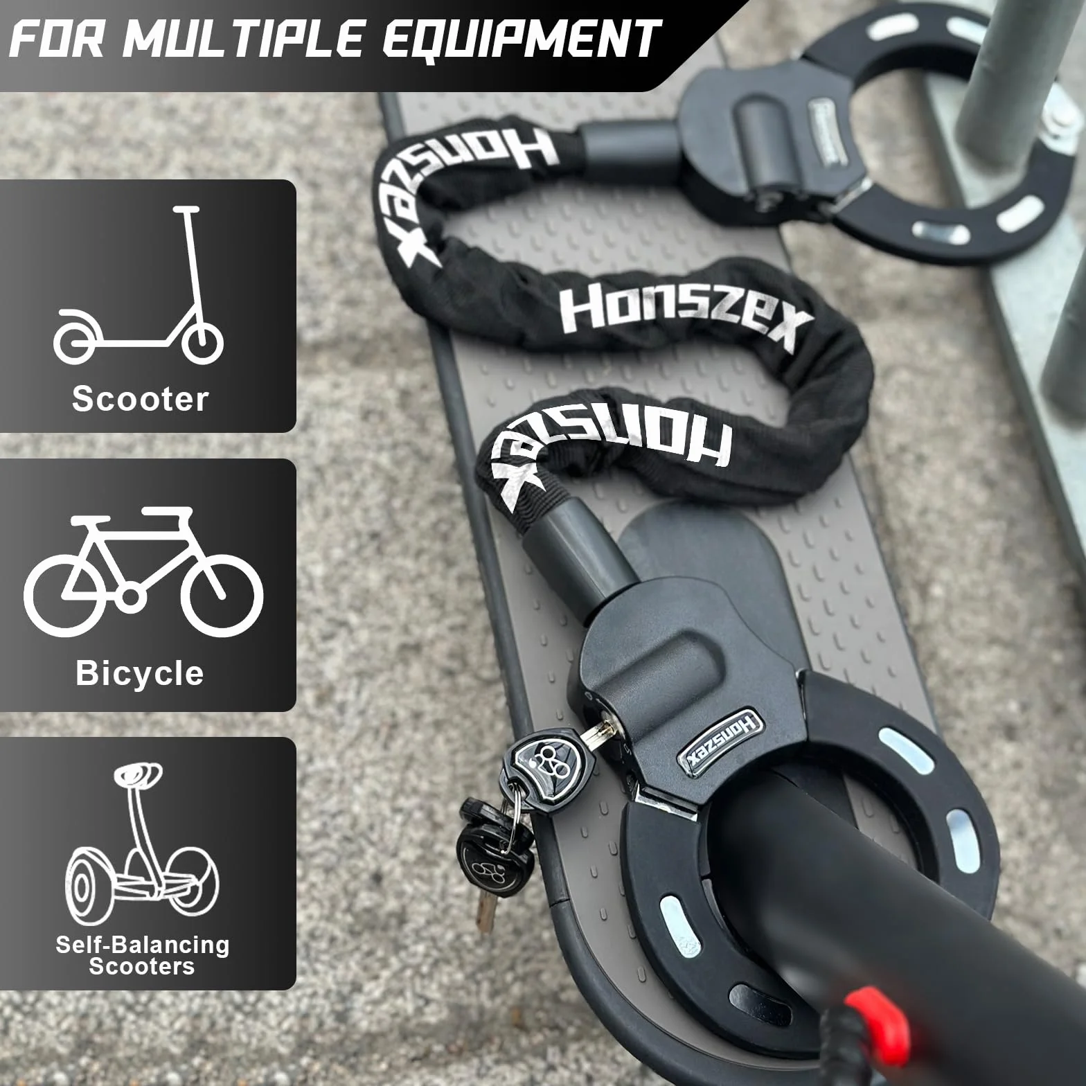 Antifurto Monopattino Elettrico, Lucchetto Bicicletta Antifurto, Serrature Antifurto per Biciclette Elettriche, E Scooter, Lucchetti a Catena Con Chiave e Borsa Impermeabile