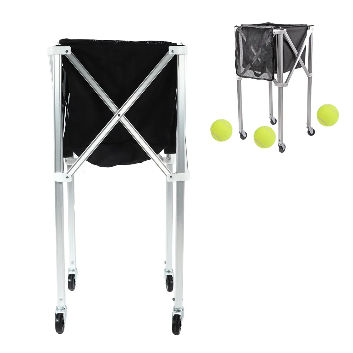 Cryfokt Carrello Pieghevole per Palline da Tennis Carrello Leggero e Facile da Trasportare per Bambini Lega di Alluminio Nera 35,4x16,1x16,1 Pollici