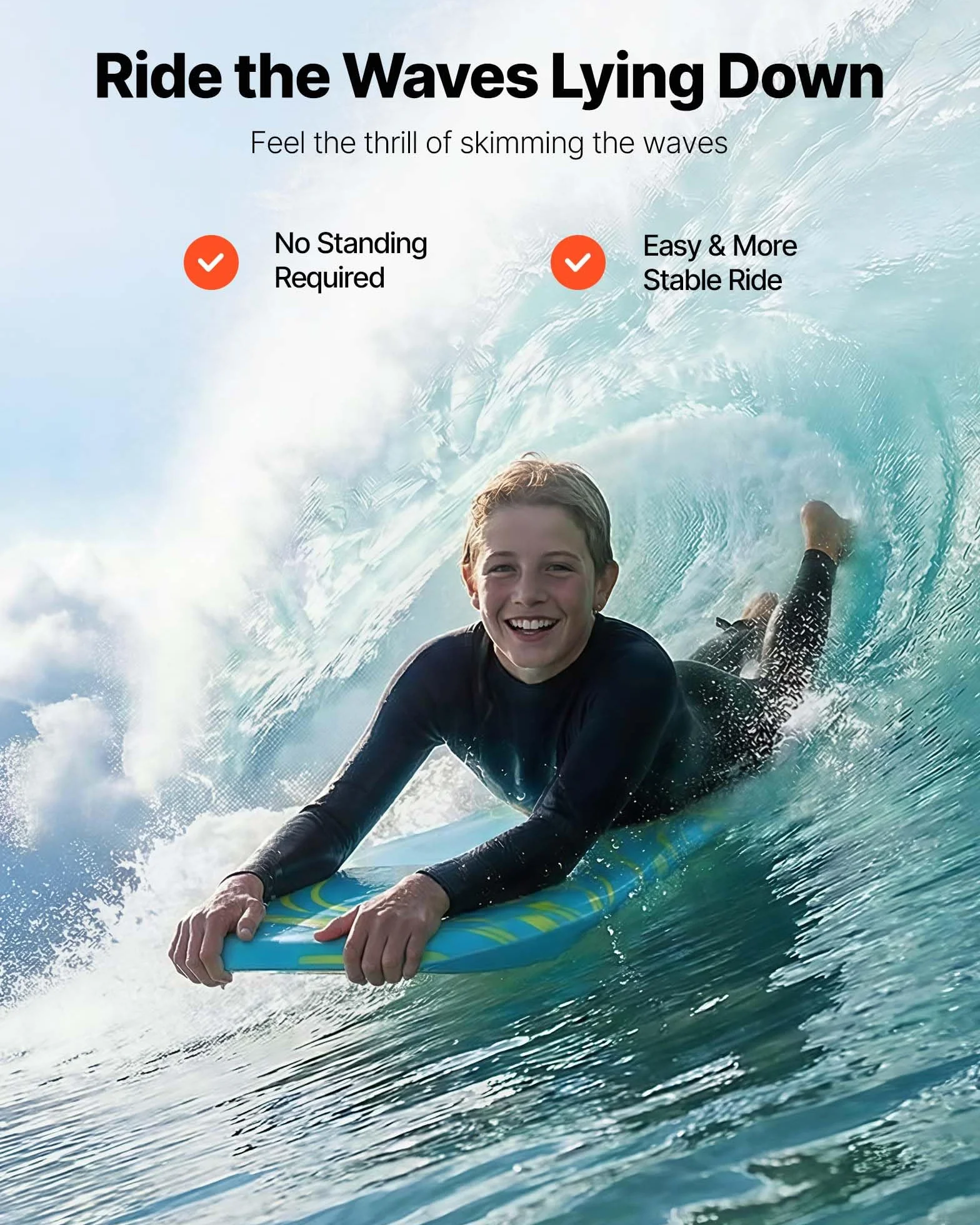 VEVOR Tavola Bodyboard 105,5 x 52 cm Tavola da Onda in IXPE HDPE in Schiuma EPS Tavolina da Surf con Laccio da Polso, Protezione UV per Principianti Carico max 82 kg, Tavolina Nuoto da Mare