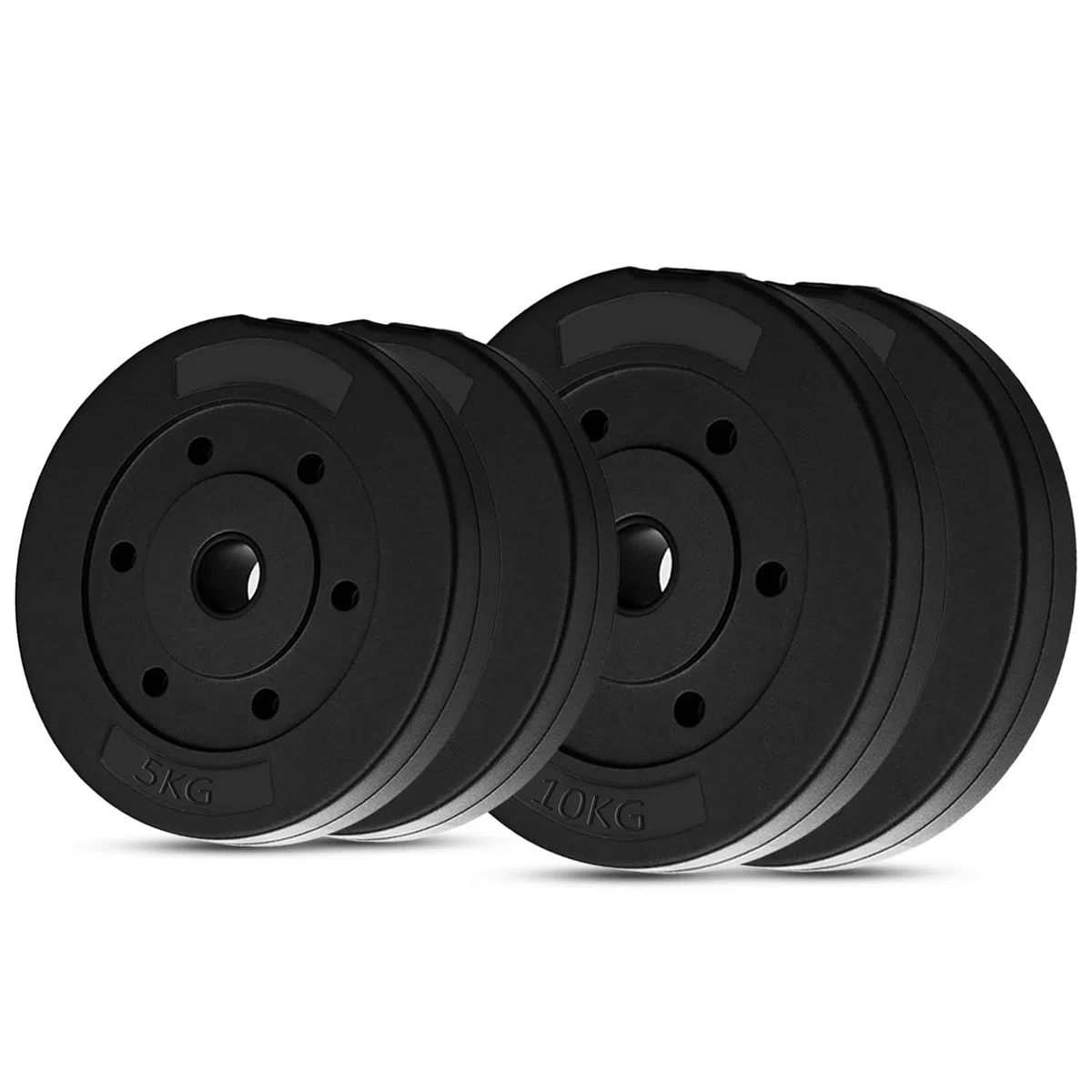 wuuhoo® Piastre per Pesi in Cemento Mike 30mm, Set 20kg - 30kg, rivestite in Nero, 1,25, 2,5, 5, 10 kg, Piastre per Pesi per bilancieri in plastica, Fitness a casa - Set 3-30kg