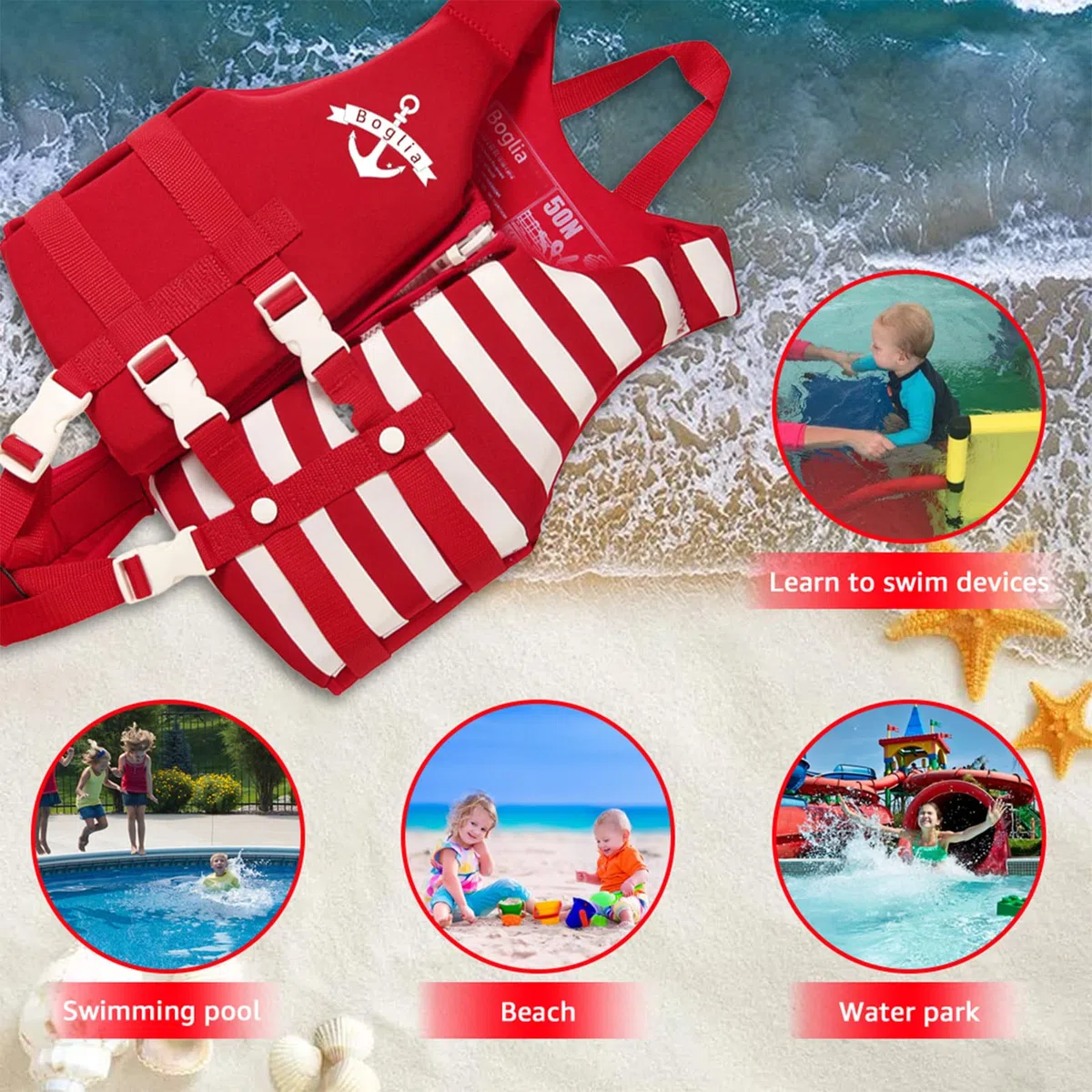 PROTAURI Bambini Giubbotto da Nuoto - Ragazze Ragazzi Giubbotto Galleggiante Bambino Gilet Swim Vest Neoprene Costume da Bagno Imparare a Nuotare Aiuto 2-9 Anni/50N