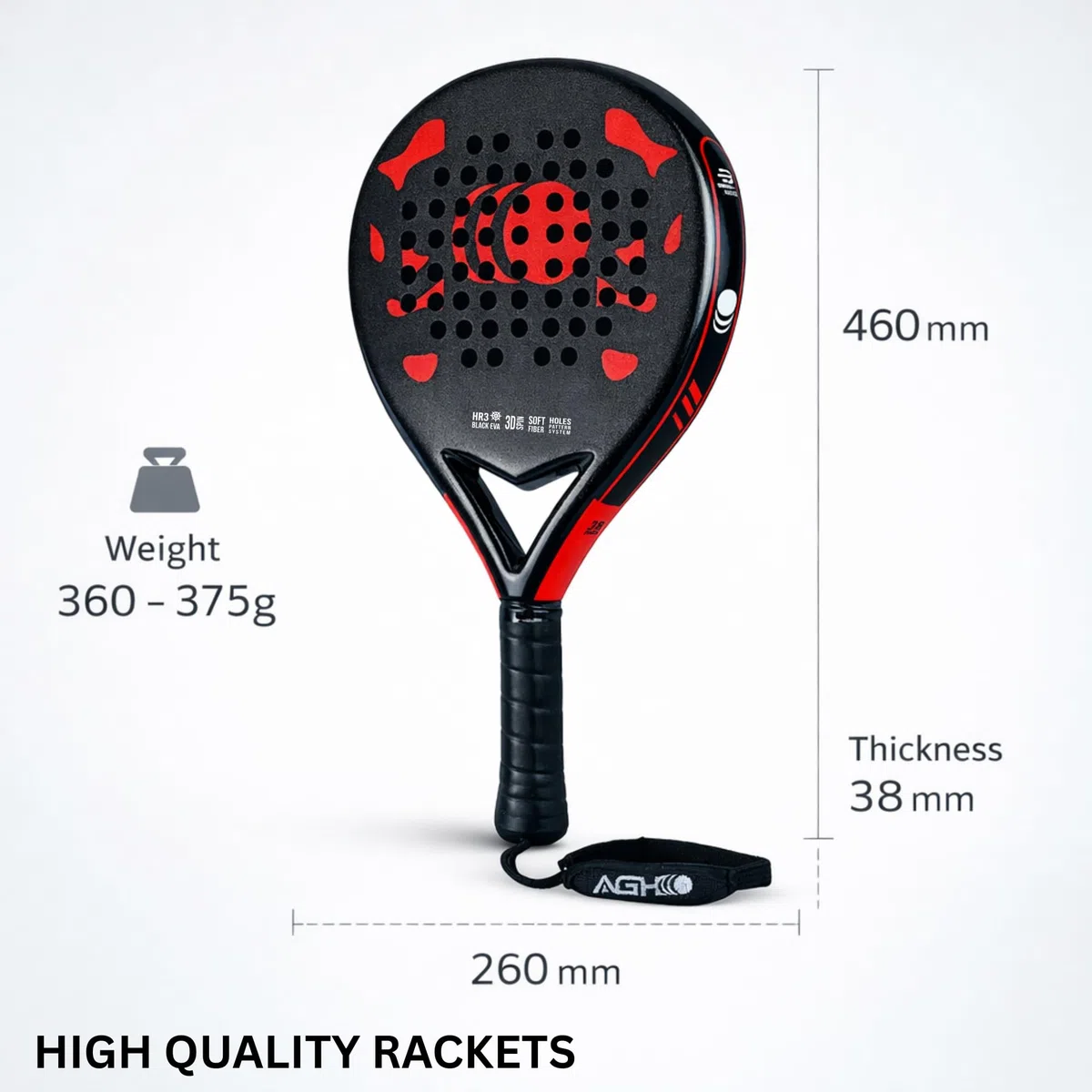 Racchetta da padel, telaio leggero in fibra di vetro e nucleo in EVA, racchetta da padel ad alta aderenza con borsa per il trasporto, per principianti e giocatori intermedi