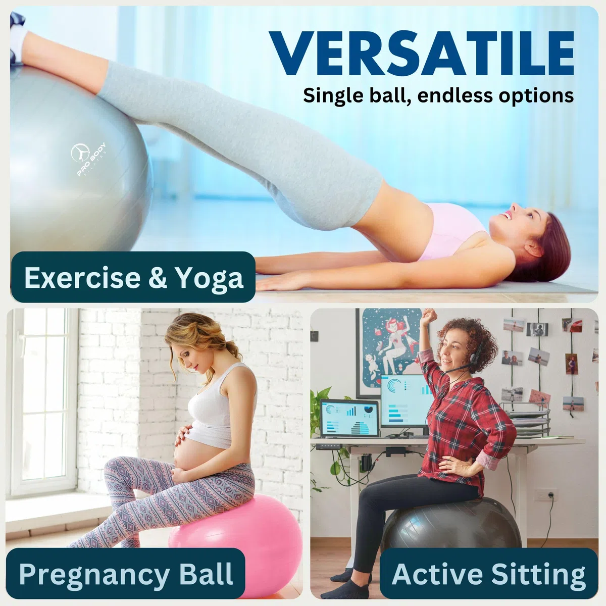 ProBody Pilates Esercizio Palla - Anti-Scoppio Sfera dell'equilibrio di Yoga di Forma Fisica di qualità Professionale 55 cm Viola