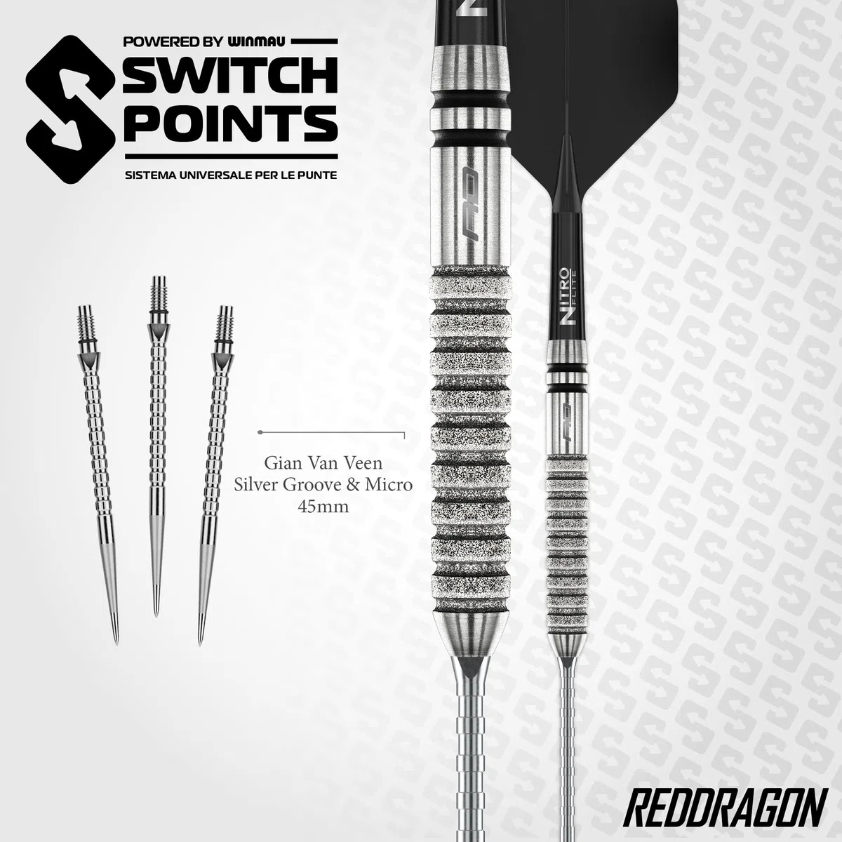 RED DRAGON Gian Van Veen Tour Edition Series - Freccette professionali in acciaio da 21 g, set di freccette professionali al 90% in tungsteno, con alette e steli