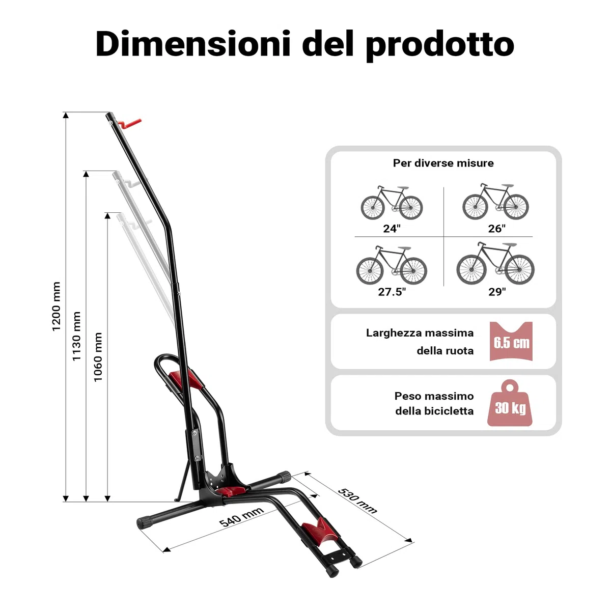 Wiltec Portabici da Terra Universale, Porta Bicicletta autoportante in Acciaio