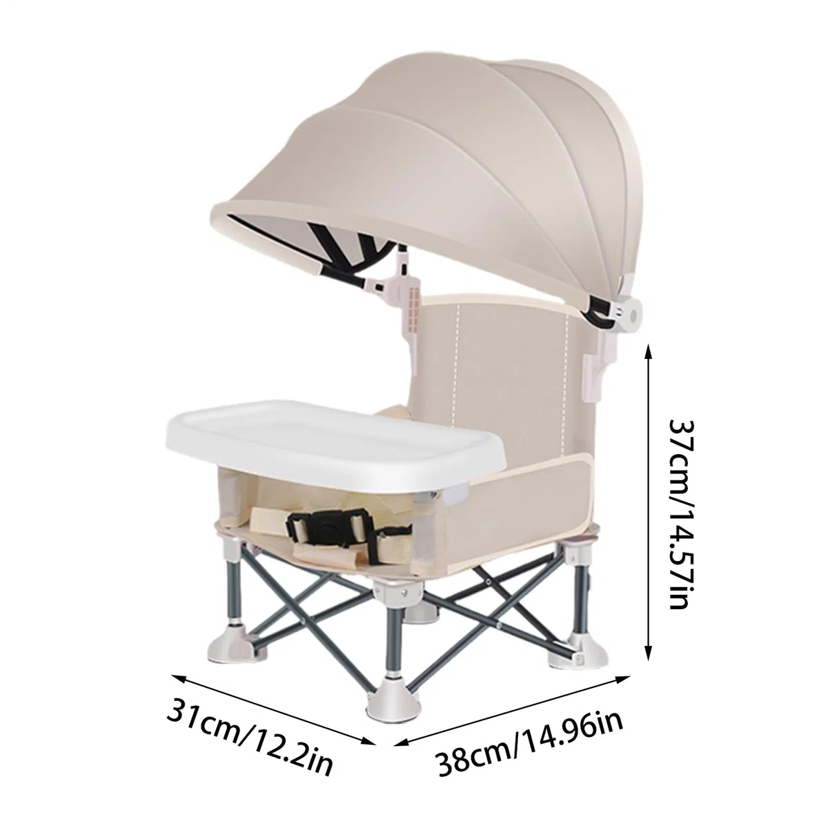 Seggiolino portatile da viaggio per bambini, con vassoio per mangiare, pieghevole, con tettuccio parasole, per casa, picnic, viaggi, prato, campeggio, spiaggia