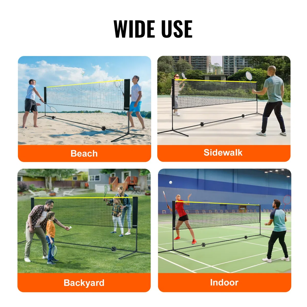 VEVOR Rete da Badminton Pallavolo Tennis, Set di Rete Pickleball Pieghevole Nylon Portatile, Regolabile Altezza, Facile da Installare con Pali Borsa, Uso Interno Esterno, 302 x 155 x 103 cm