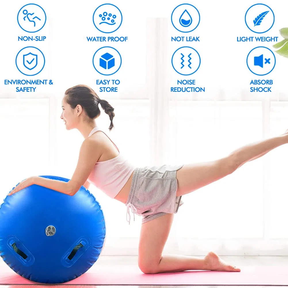 Rullo gonfiabile, per ginnastica, allenamento, cilindro, per yoga, con pompa (blu, 100 x 60 cm)