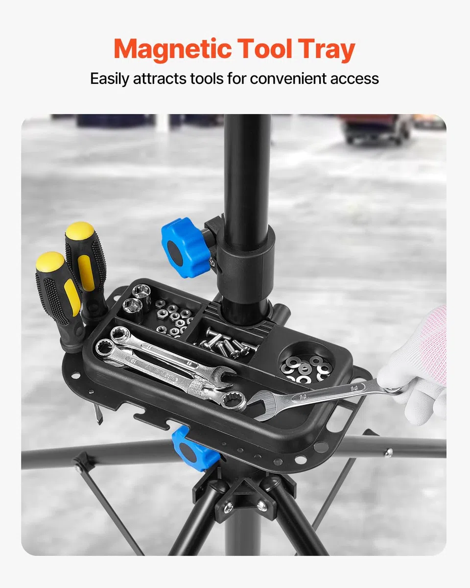 VEVOR Supporto per Riparazione Bici 955 x 940 x 1505 mm Supporto da Lavoro per Bici Resistente, Carico Nominale di 29,9 kg con Altezza Regolabile 835 a 1440 mm e Vassoio Portautensili Magnetico