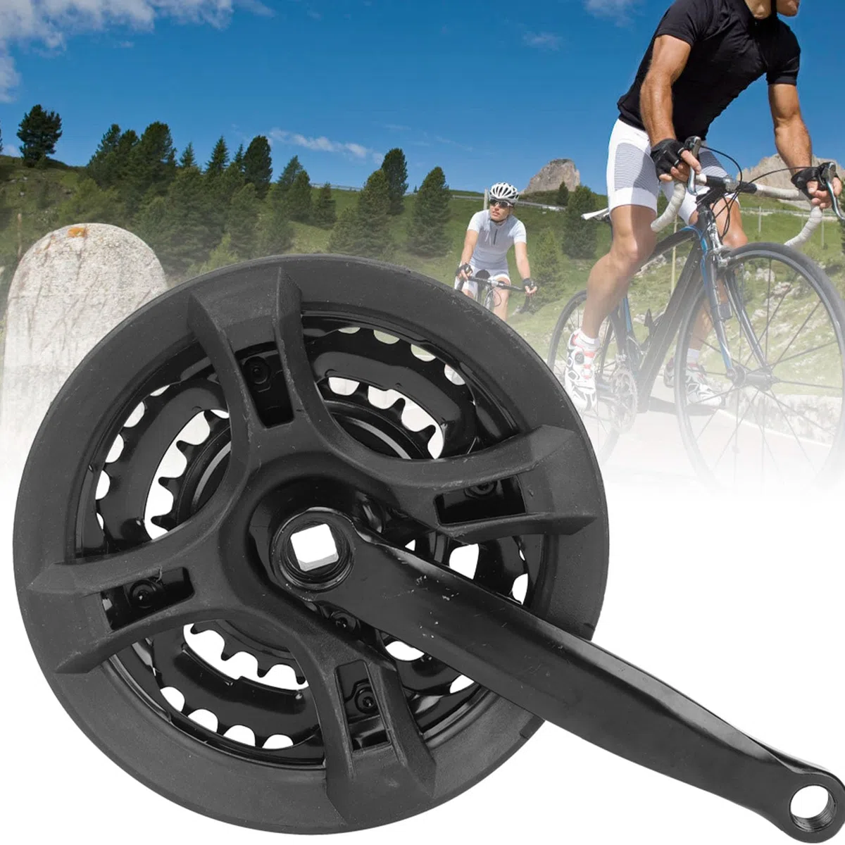 Guarnitura in acciaio al carbonio 24-34-42T, guarnitura per bici con copertura per catene per mountain bike a velocità variabile