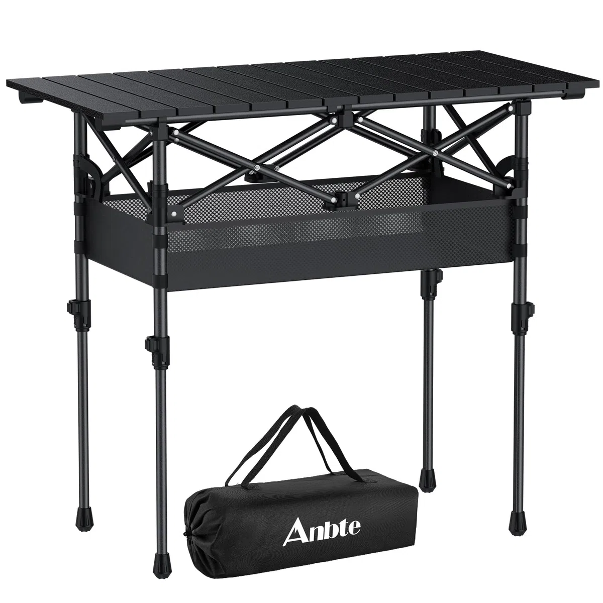 Anbte Tavolo da campeggio pieghevole in alluminio da 0,9 m, 2 altezze regolabili, con rete portaoggetti e borsa, impermeabile, leggero, tavolo da esterno 81,8 x 40,6 cm, per viaggi, barbecue, feste