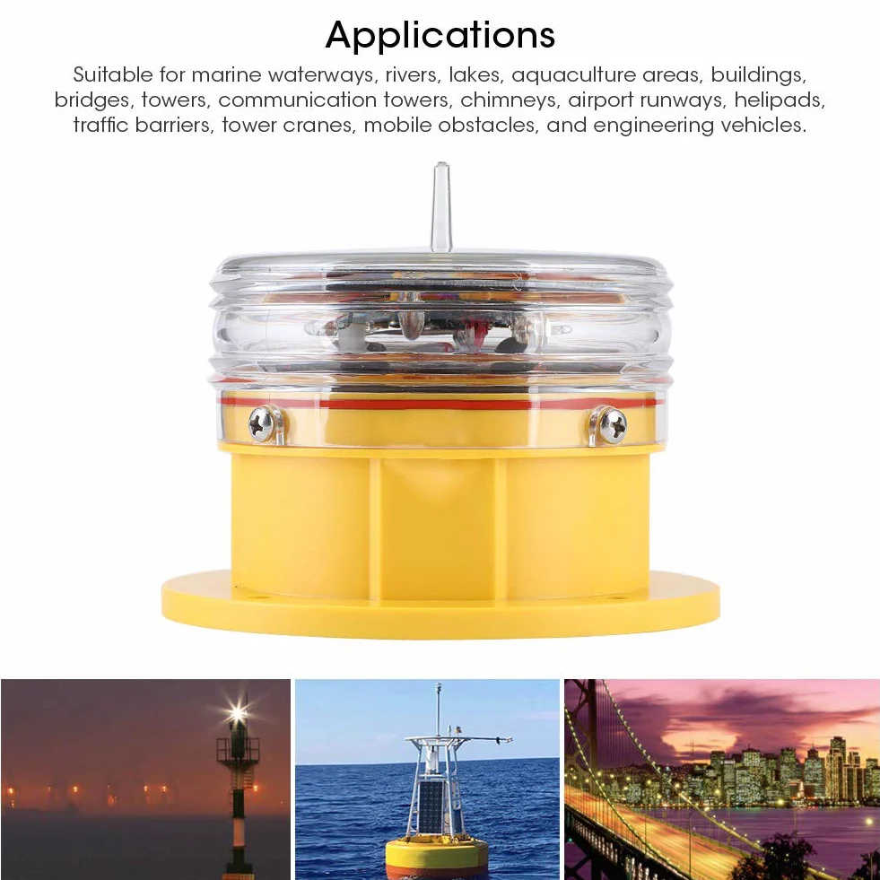 Qiilu Luce Di Fonda 360 Led Luce Di Fonda 360 Led Del Faro A Energia Solare Marina, Ip68 Impermeabile Nave Marine Dock Barge Faro Di Sicurezza Lampeggiante Laterale Illu