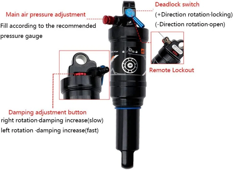 Ammortizzatori per Mountain Bike Ammortizzatore Posteriore Ad Aria - Rebound/Lock out/Pressione dell'Aria Regolabile