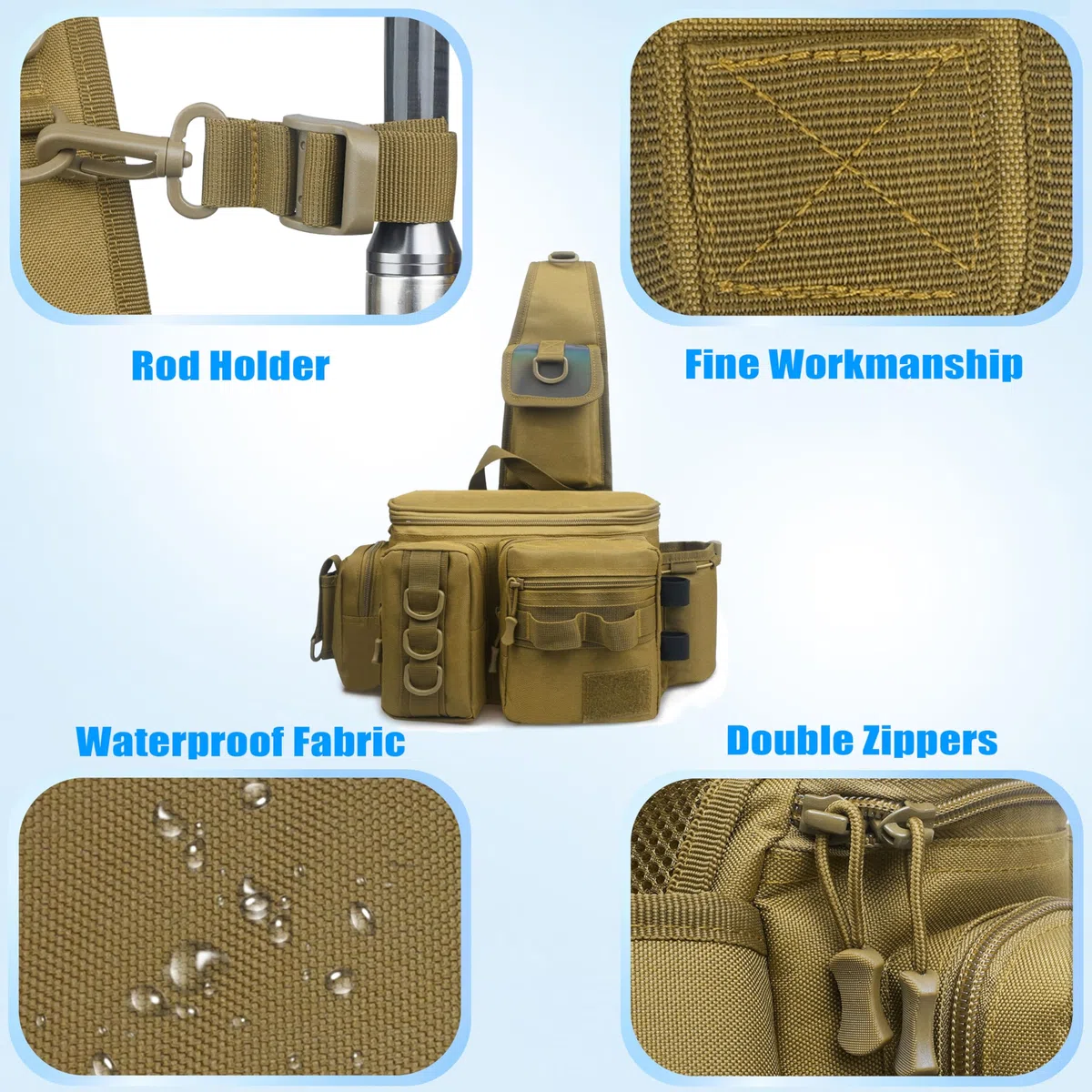 OROOTL Borsa a tracolla da pesca con supporto per canna, zaino da pesca portatile, leggero, impermeabile, borsa a tracolla per attrezzi da pesca, per uomini e donne, regalo