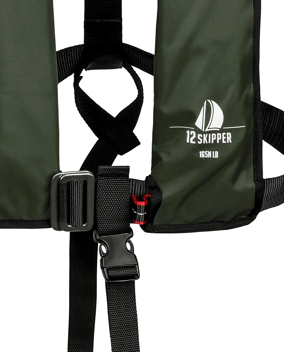 Set di 2 12skipper giubbotti di salvataggio automatici 165N ISO con imbragatura, verde oliva