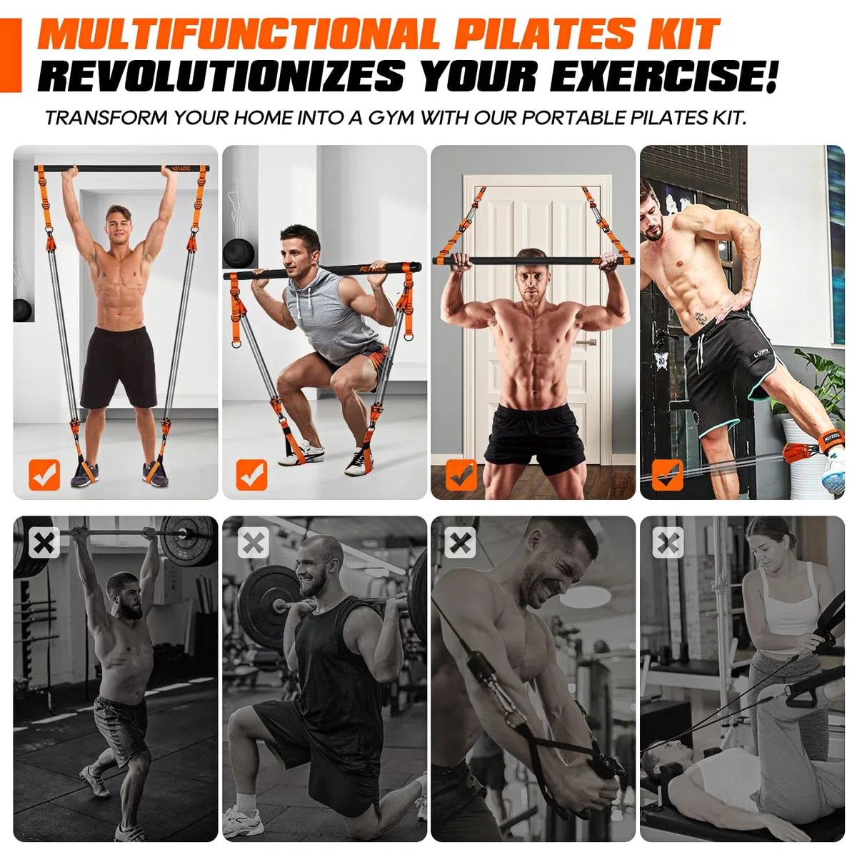Pilates Equipment, Heavy Duty Pilates Bar Kit with Resistance Bands for Men, Strength Training Bar for Legs, Hip, Waist Back, Arm, Abs, Chest, Shoulders, Portable Home Gym Full Body Workout Equipment