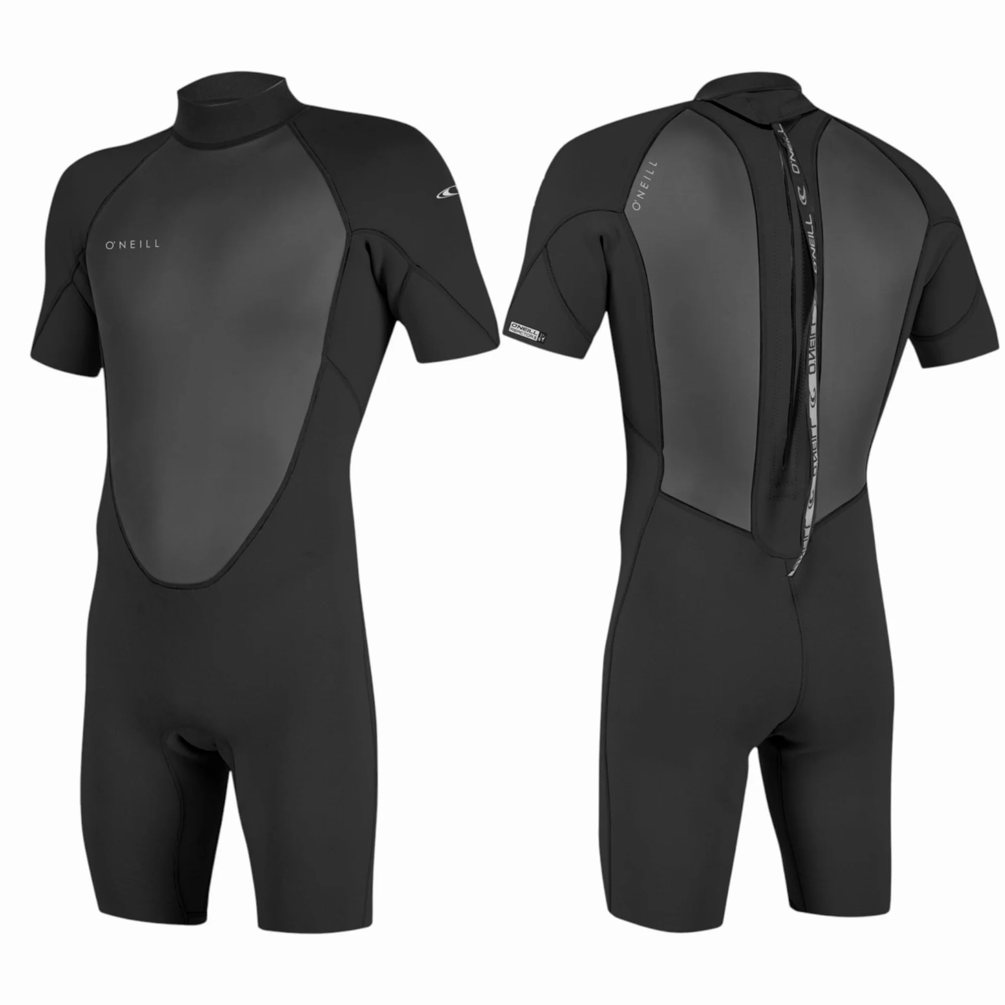 O'NEILL 2026 Uomini Reactor-2 2mm Back Zip Shorty Tuta Neoprene 5041B - Black/Grafite