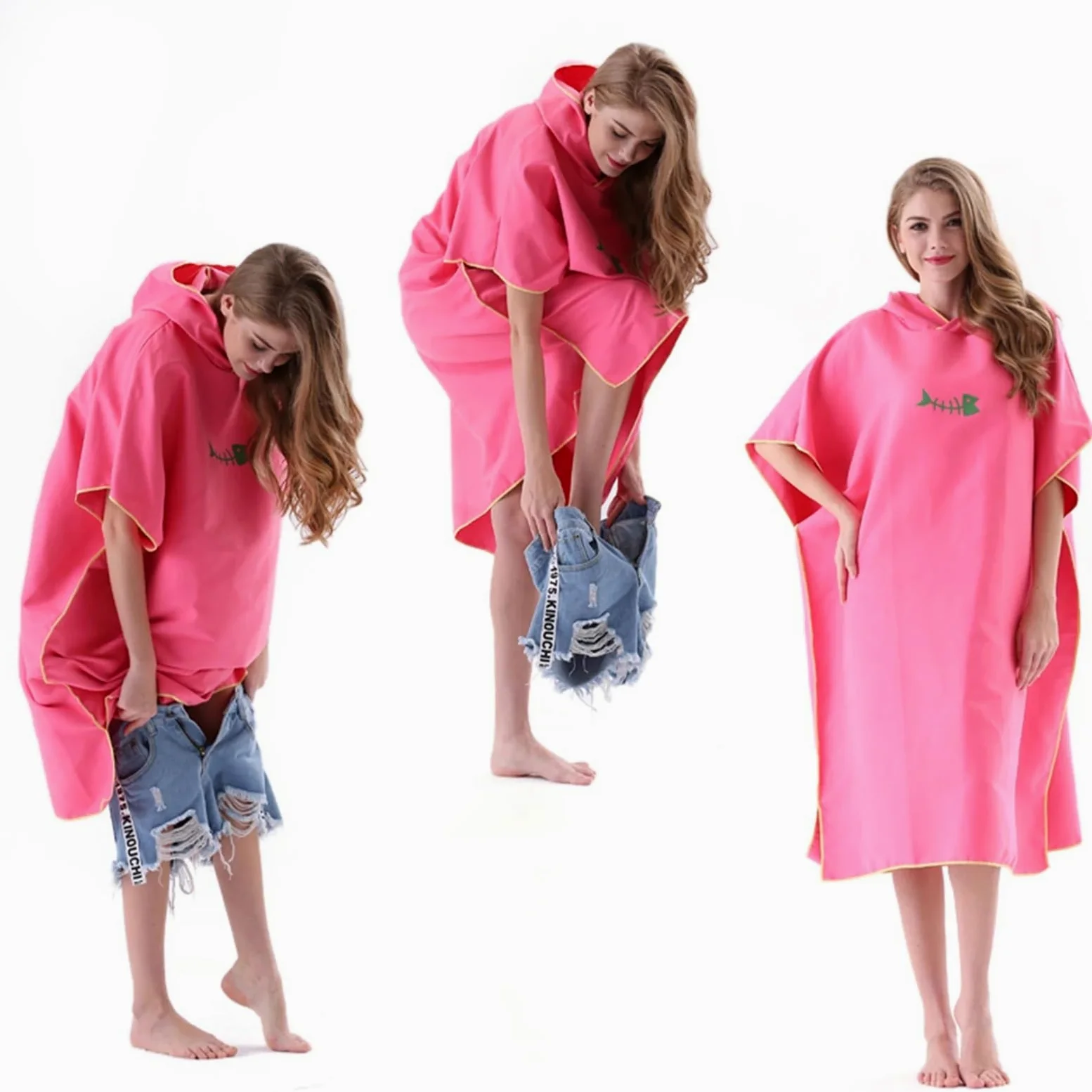 Poncho Surf Aiuto Cambio Spiaggia Poncho da surf, asciugamano for cambio con cappuccio, coperta spiaggia, telo bagno, muta, poncho for adulti(Pink)