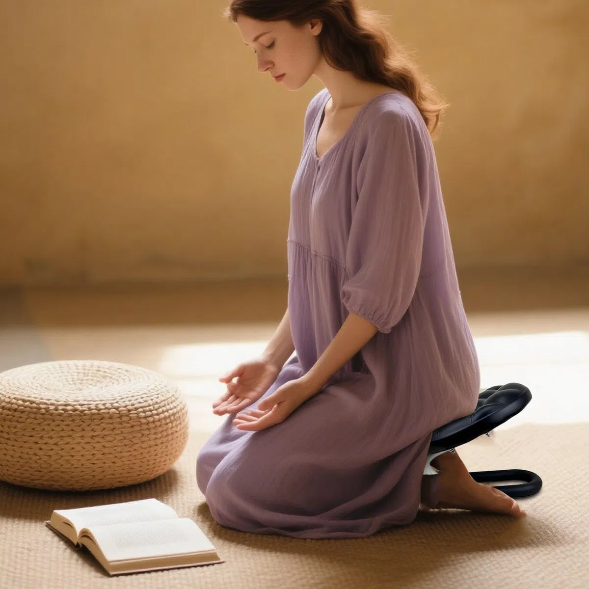 Generico Panca Da Meditazione Cuscino Inginocchiatoio Portatile | Sgabello Giapponese Da Meditazione Inginocchiatoio Per Adulti Donne Principianti Anziani Casa Yoga Relax Zen Mindfulness