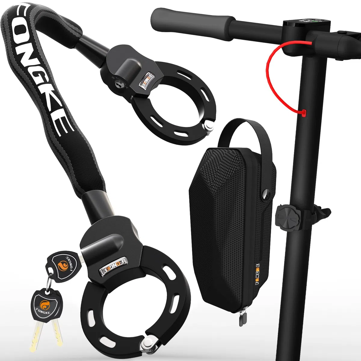 Lucchetto Monopattino Elettrico, Catena Bicicletta Antifurto 8mm, Lucchetto Bici con Borsa Impermeabile, Resistente Taglio Lucchetti a Catena, Alta Sicurezza Accessori Monopattino Elettrico e Biciclet