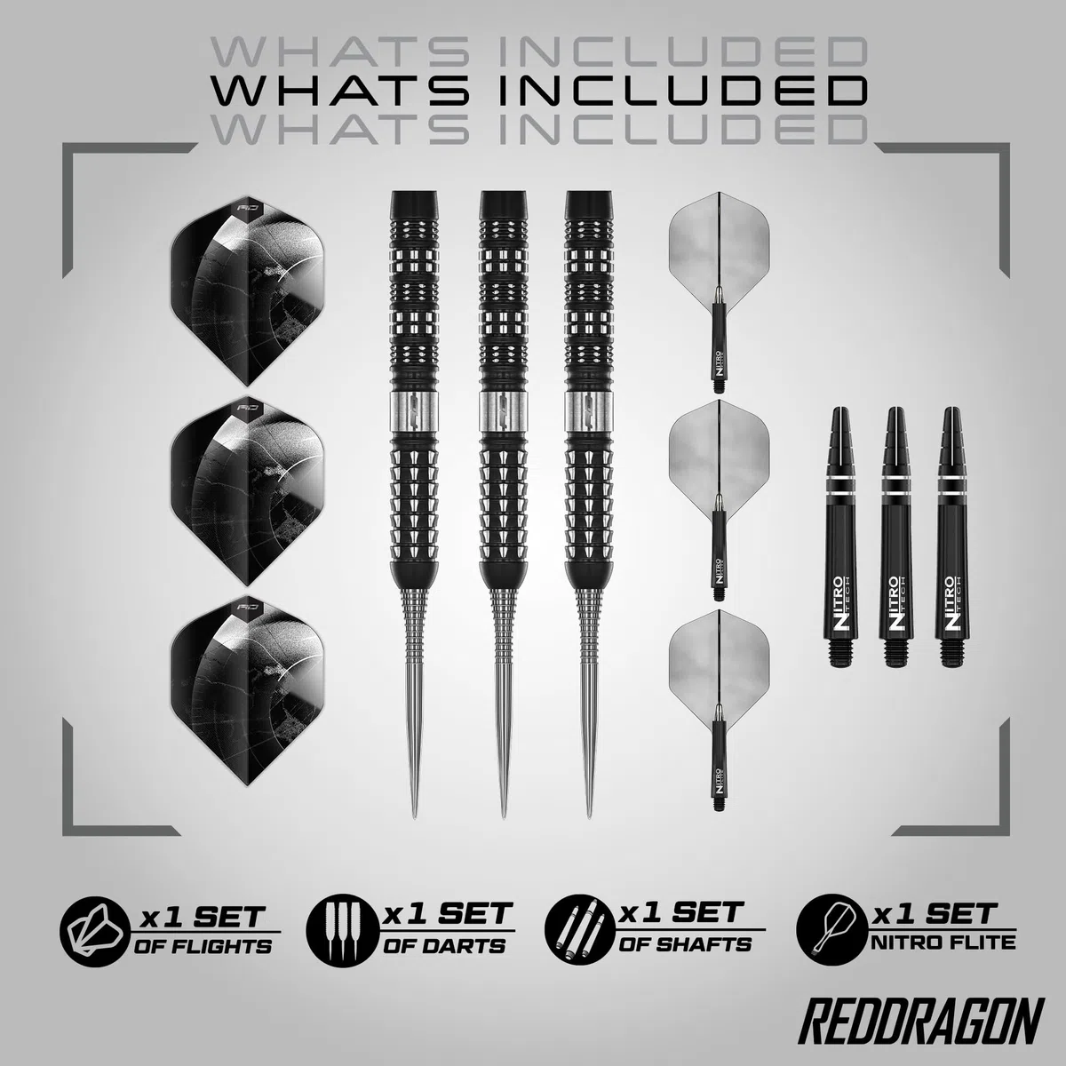 RED DRAGON Darts – Recon Series – Freccette professionali al 90% di tungsteno – Nitro Flite – Volo/pozzo integrato, freccette e fusti | Frecce in acciaio 21 g, 22 g, 23 g, 24 g e 25 g, punta morbida