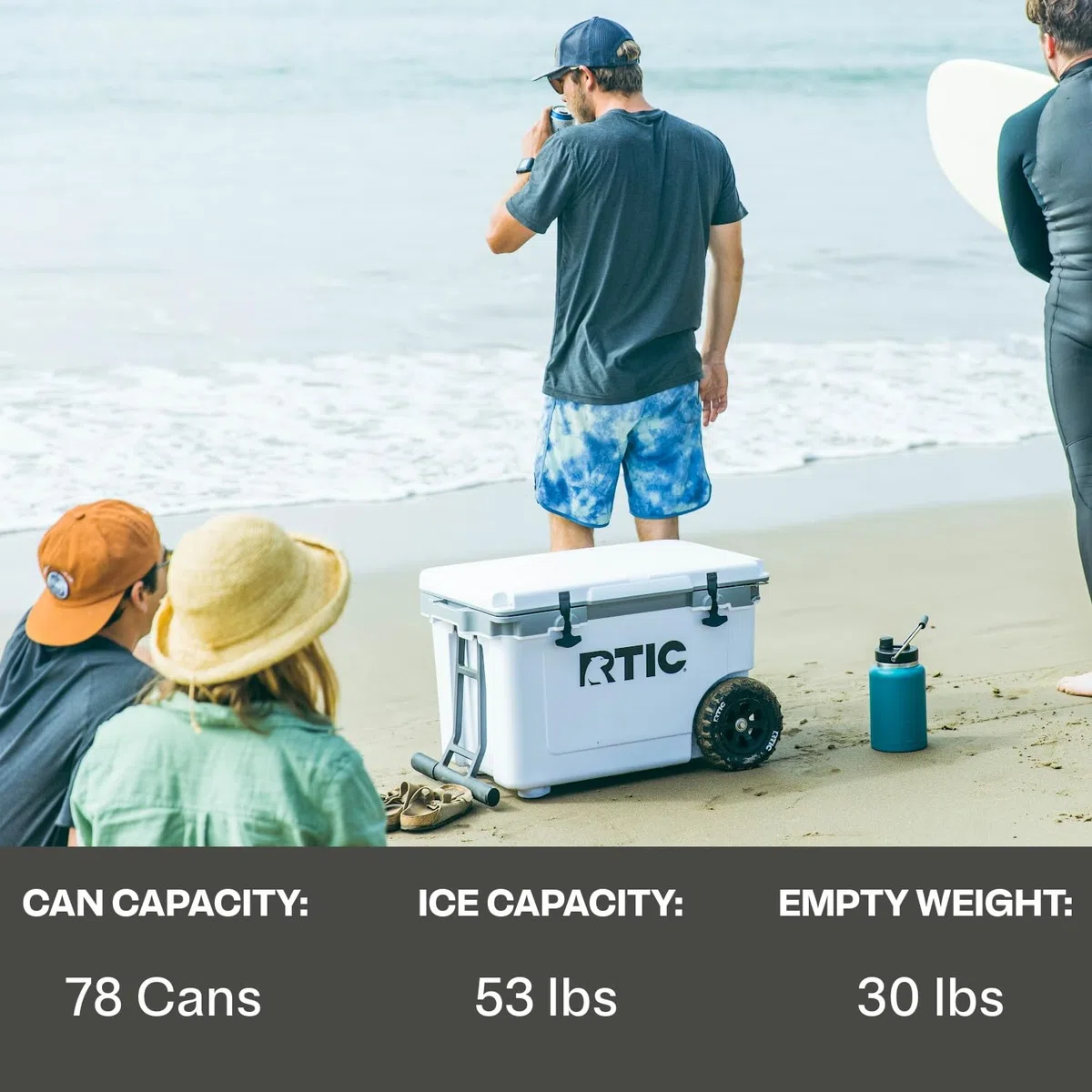 RTIC Contenitore per il ghiaccio portatile con ruote, ultra leggero, isolato, per spiaggia, bevande, bevande, campeggio, picnic, pesca, barca, 30% più leggero rispetto ai refrigeratori rotomolded