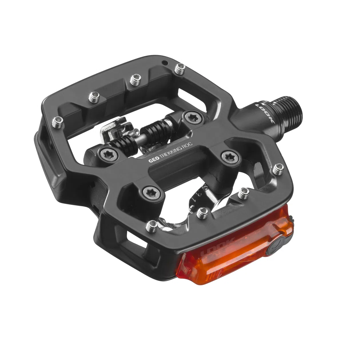 LOOK Cycle - Pedali da Bici GEO Trekking Roc Vision - Pedali Ibridi Ultra Robusti in Alluminio - 1 Lato Automatico, 1 Lato Piatto - Illuminazione Agganciabile - Ideali per Uso Fuoristrada