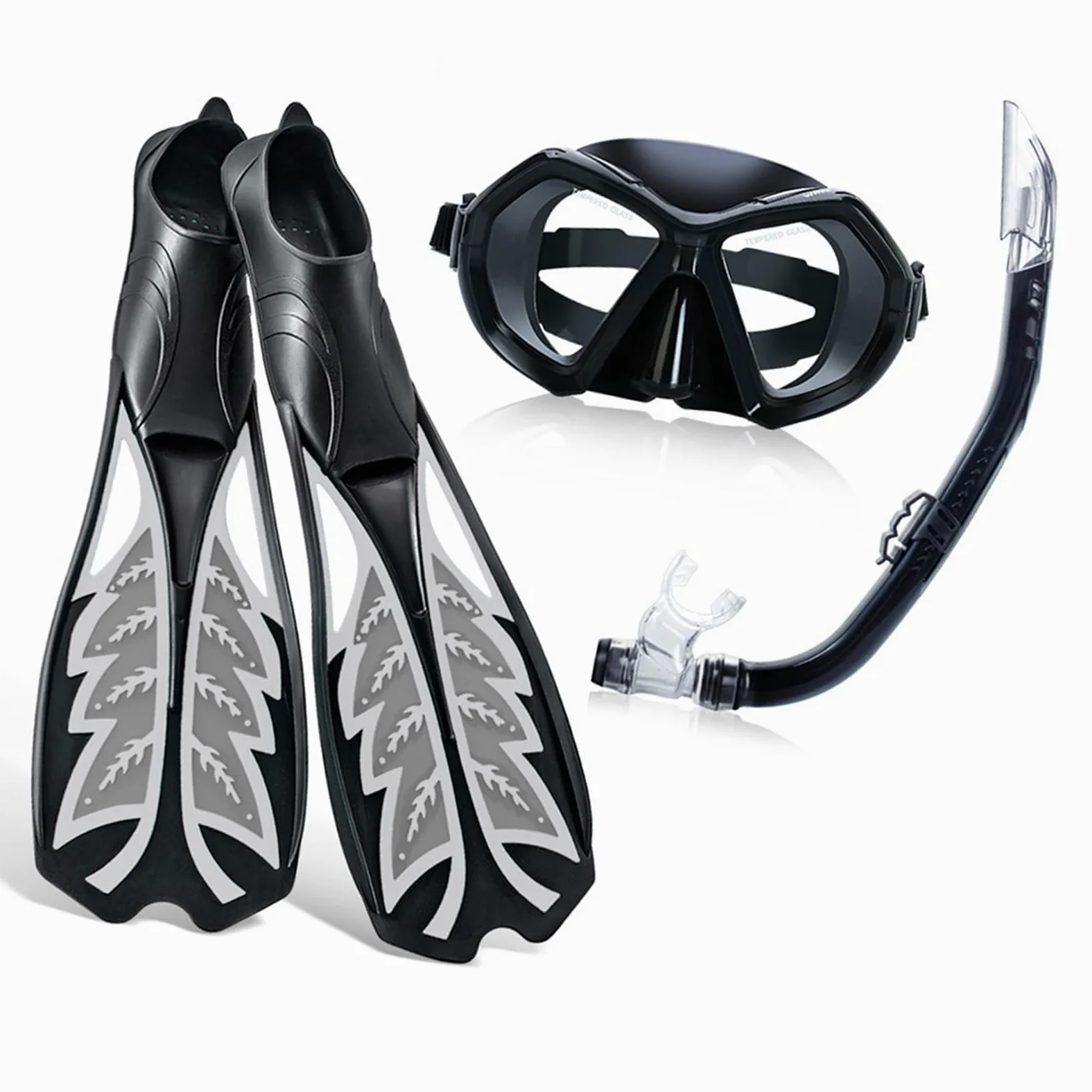 Alomejor Set Boccaglio con Pinna e Maschera, Set Boccaglio per Adulti in PP TPR con Attrezzatura Subacquea in 3 Pezzi, con Maschera e Pinne, per Nuoto, Snorkeling e Immersioni per Adulti
