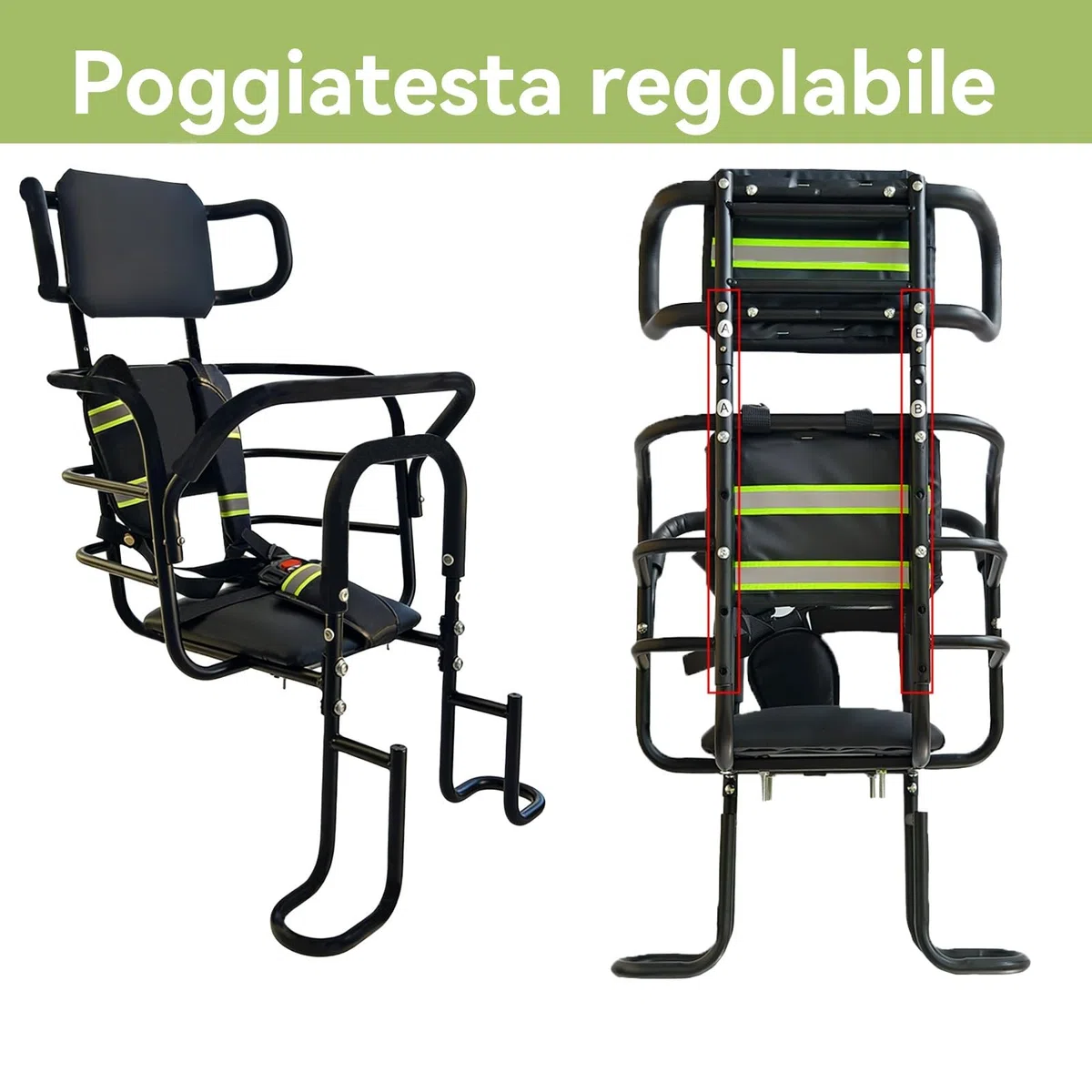 QMD Seggiolino Posteriore per Bambini con poggiatesta Regolabile; seggiolino Posteriore per Bici con poggiapiedi, Schienale e maniglione di Sicurezza. Progettato per Bambini dai 18 Mesi agli 8 Anni.