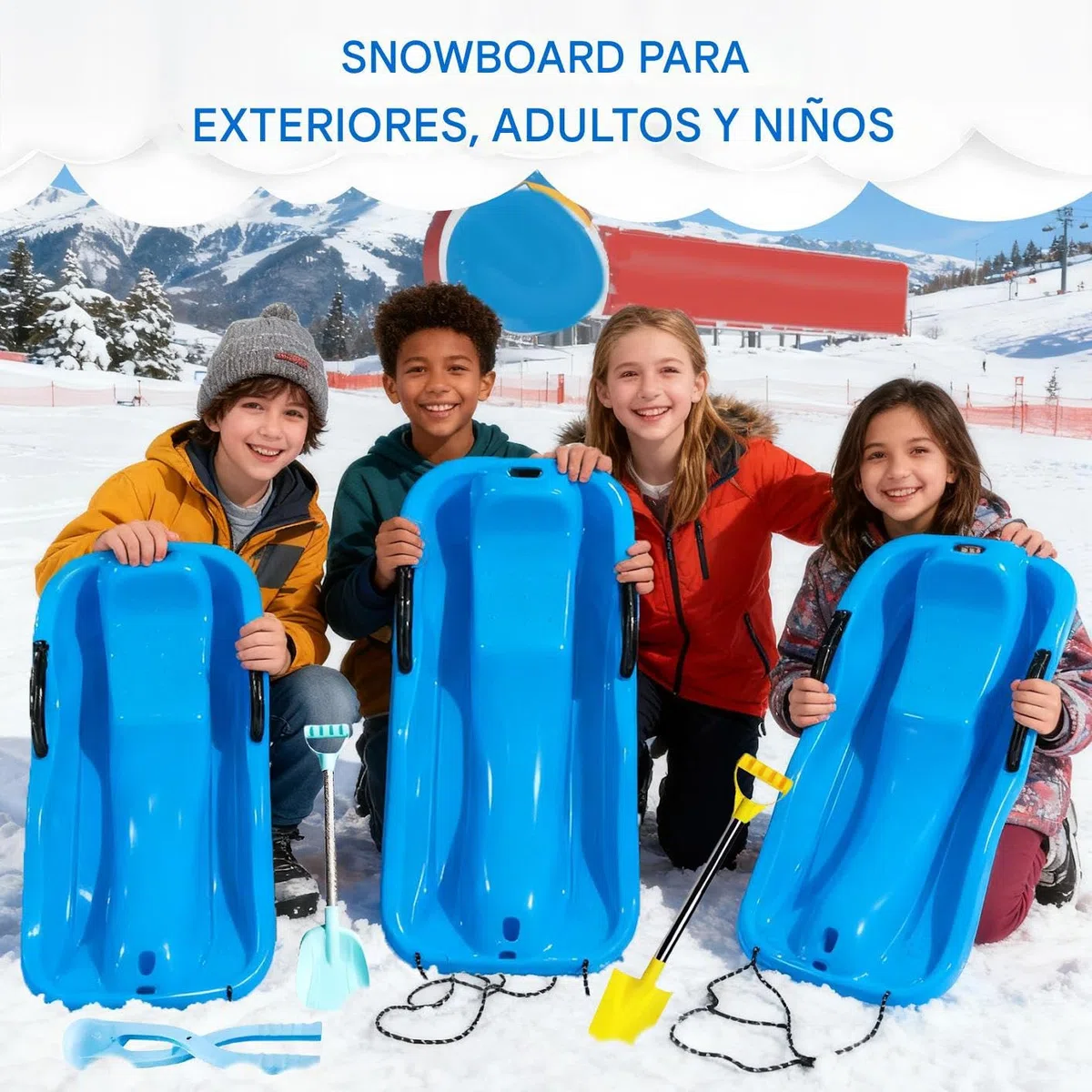 Tavola da slitta da neve - 63 x 33 x 8 cm Attrezzatura Slitta Leggero - Portatile Disco per Bambini Skiboard per Spiaggia Montagne Ghiaccio Erba Uomini Donne Bambini Ragazze Giovani Adolescenti