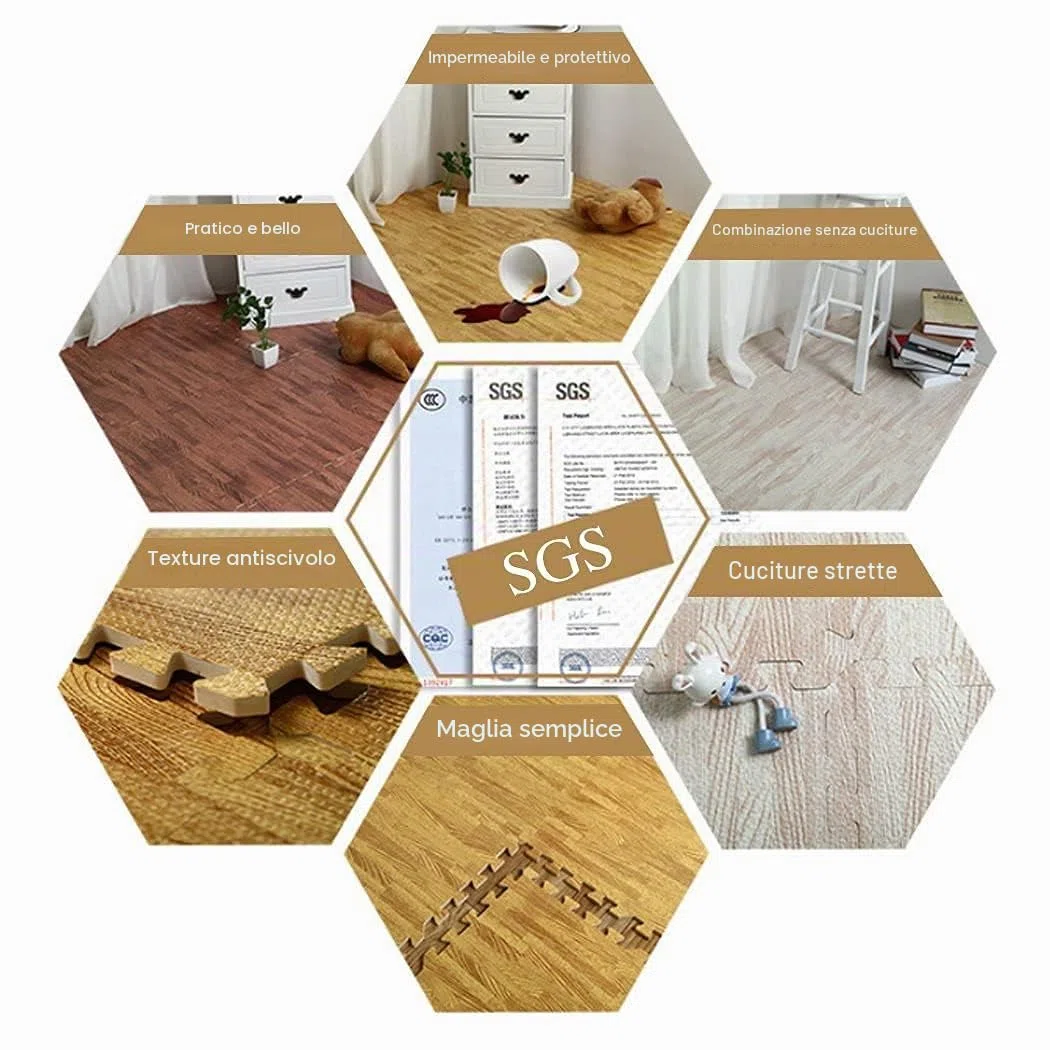 Tappeto per palestra pavimento puzzle: 24 pezzi tappetino incastro 60x60cm tappetini ginnastica fitness casa tatami bambini gioco esercizi legno effetto schiuma eva morbido quadrato interno, Giallo
