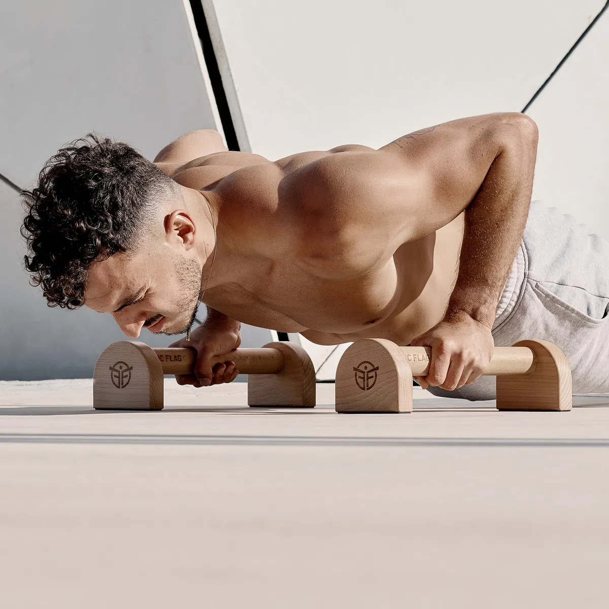 Eric Flag Parallele Calisthenics - Parallele Basse in Legno per Fitness, Calisthenics, Palestra in Casa - Maniglie per Flessioni/Push Up Bar, Parallettes Solide e Stabili - Calisthenics Attrezzature