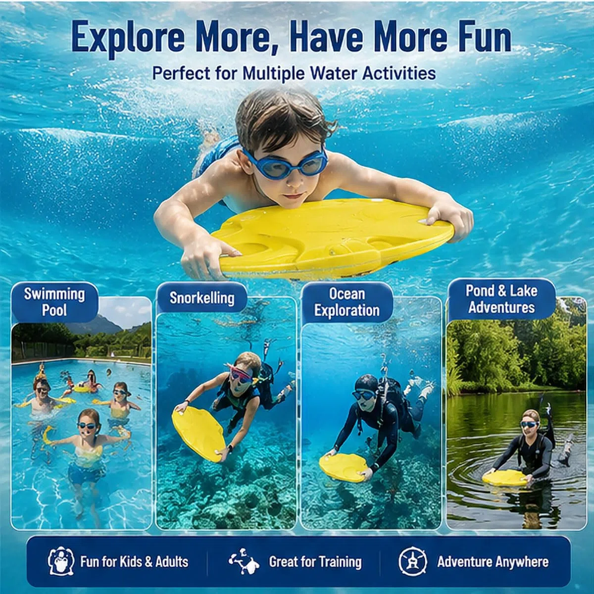 Scooter elettrico subacqueo, galleggiante per piscina motorizzato con capacità di carico di 80 kg e durata della batteria di 50 minuti, per sport acquatici, immersioni, snorkeling