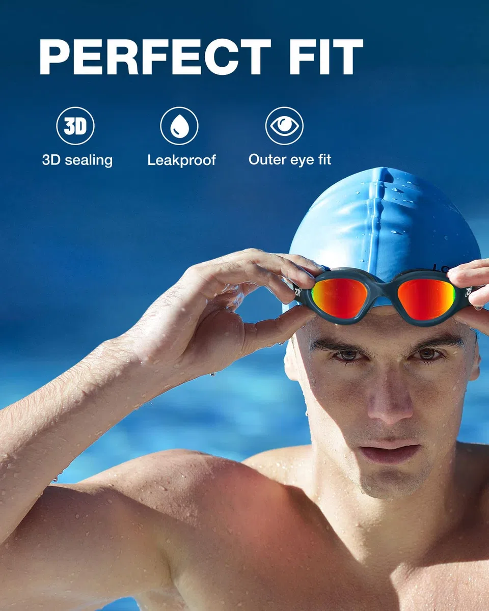 ZIONOR G1 Polarizzato/No Polarizzato Mirror Occhiali da Nuoto Unisex Adulto Uomo Donna Anti Foglia 100% Anti UV Immersione Occhiali. (Montatura nera con lenti rosse polarizzate)